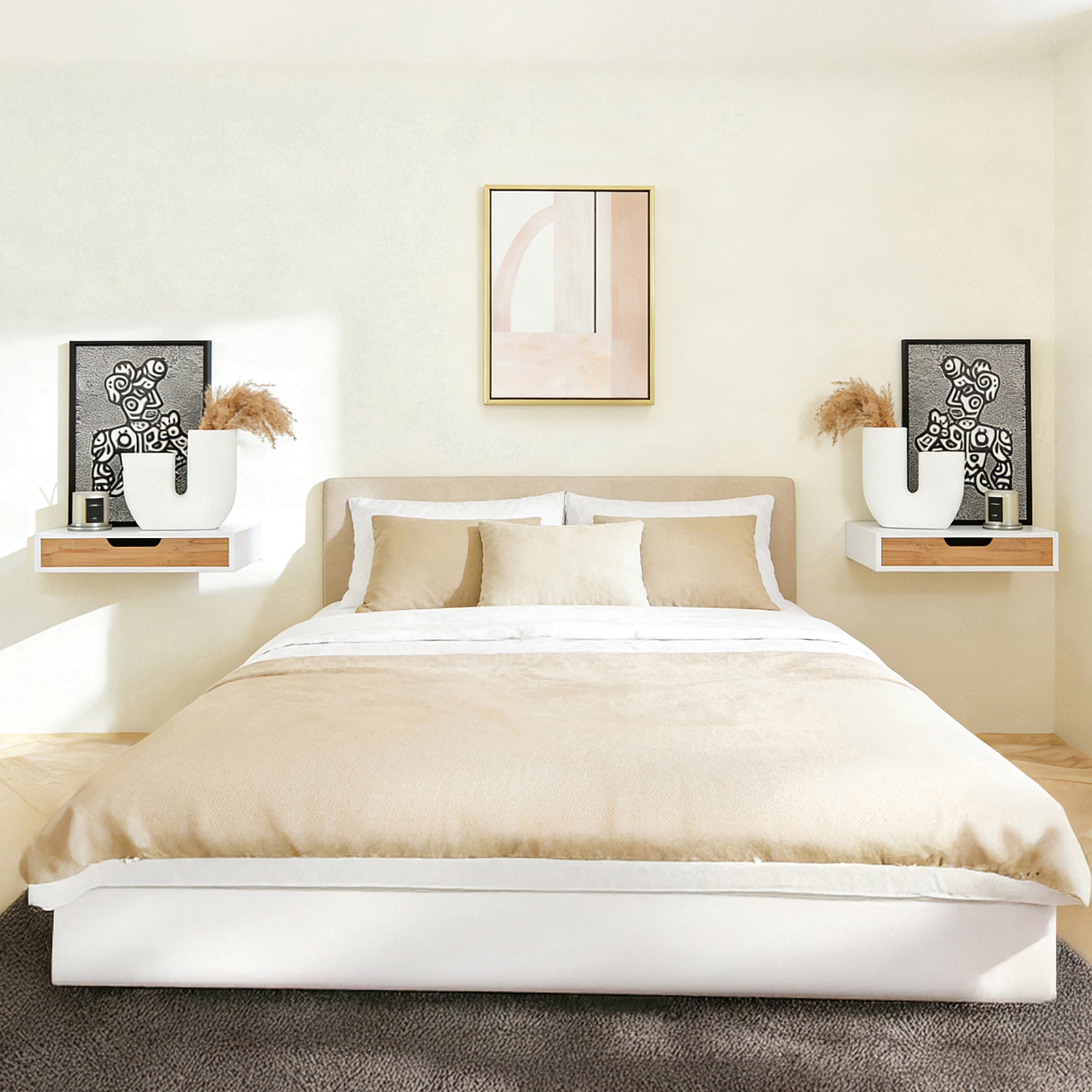 SoBuy | 2er Set Schweberegal Weiß | Hängeschublade | Wandschublade Bambus | FRG92-WNx2