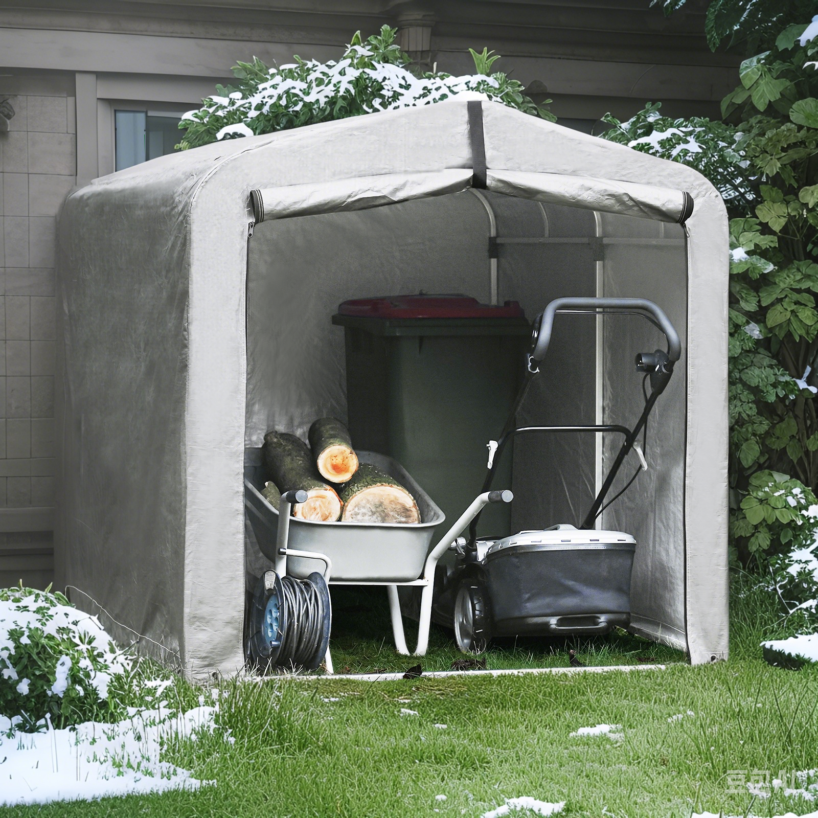 SoBuy | Foliengerätehaus | Fahrradgarage wetterfest Geräteschuppen | Grau 159x165x219cm KLS11-L-DG