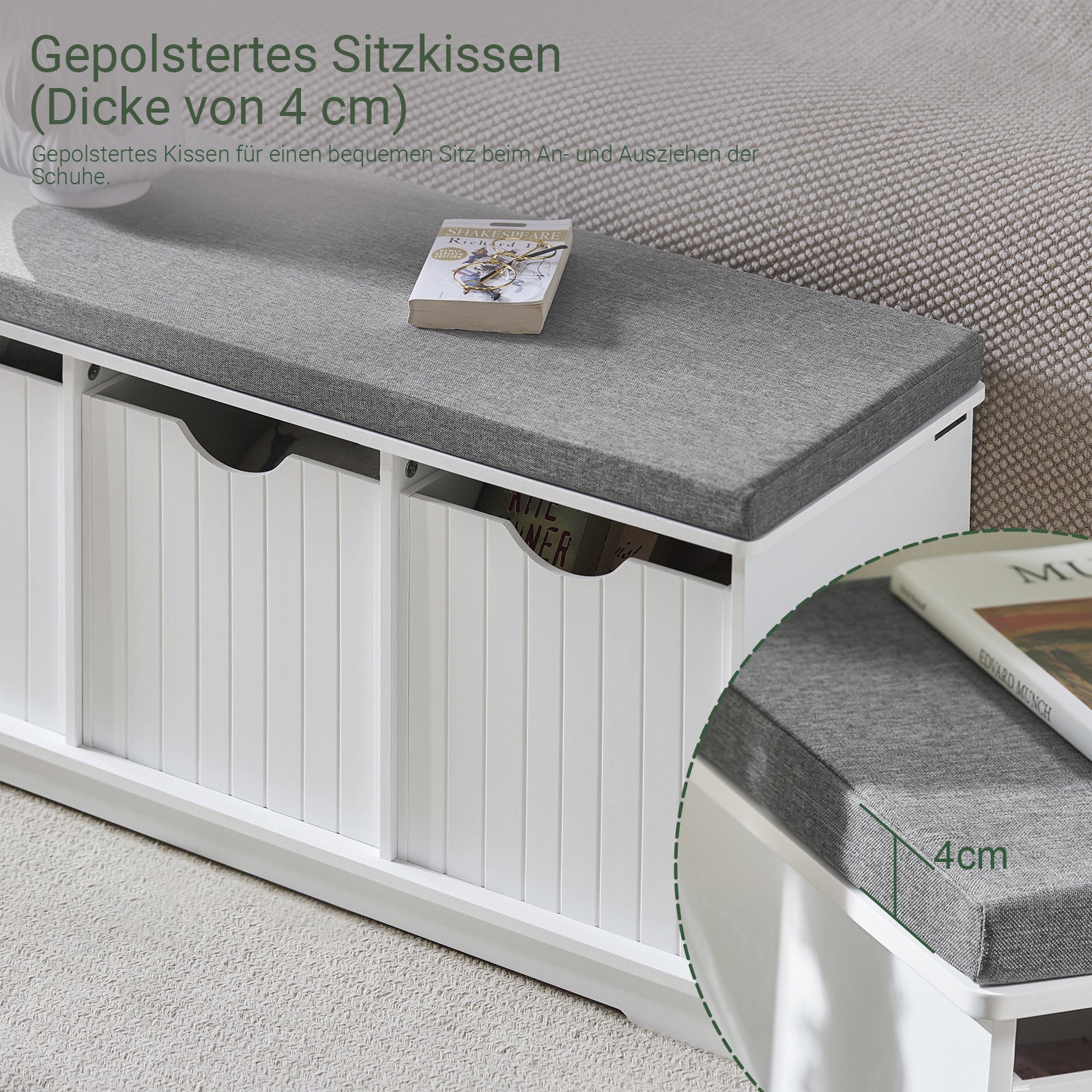 SoBuy | Sitzbank mit Sitzfläche | Spieltruhe | Sitzkommode Weiß | FSR30-W