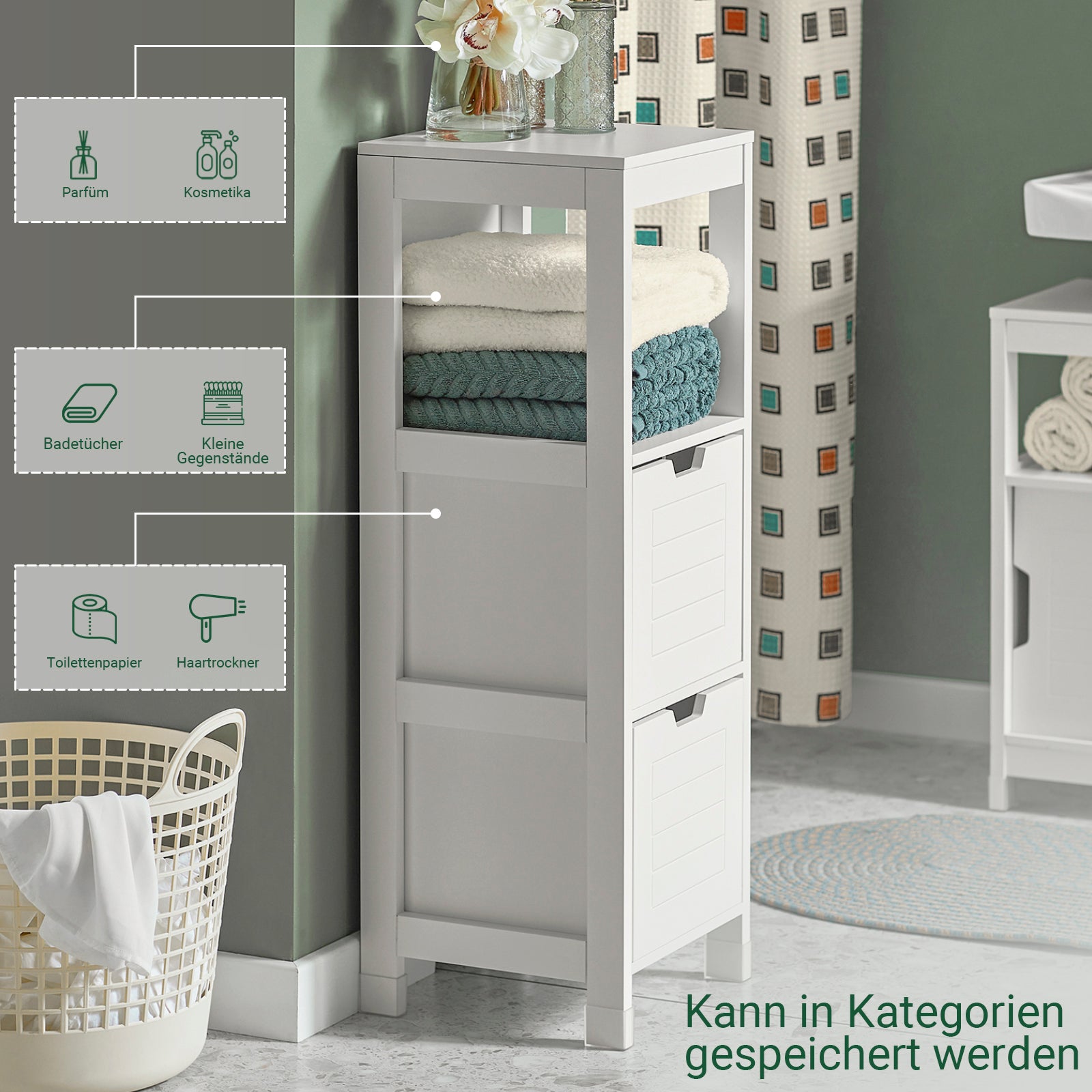 SoBuy | Bad Hochschrank | Badschrank Weiß | Badezimmermöbel Landhaus | FRG127-W