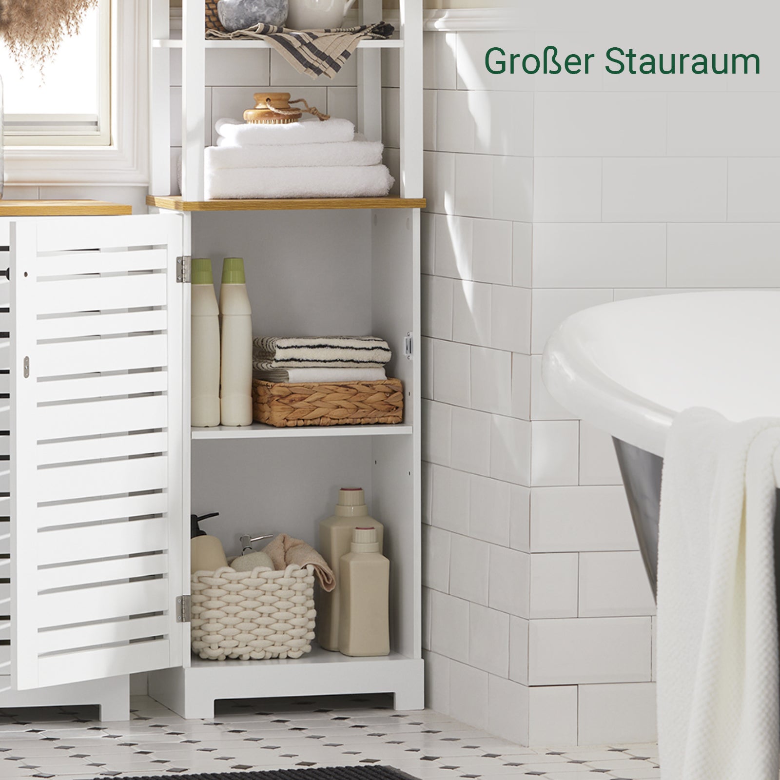 SoBuy | Bad Hochschrank | Badschrank Weiß | Badezimmermöbel | BZR43-W