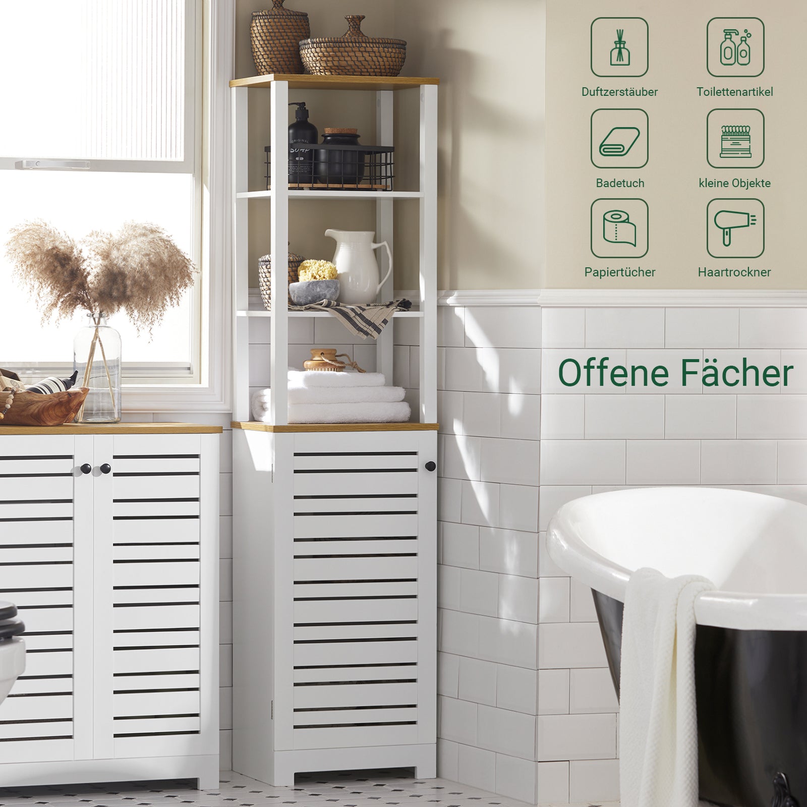 SoBuy | Bad Hochschrank | Badschrank Weiß | Badezimmermöbel | BZR43-W