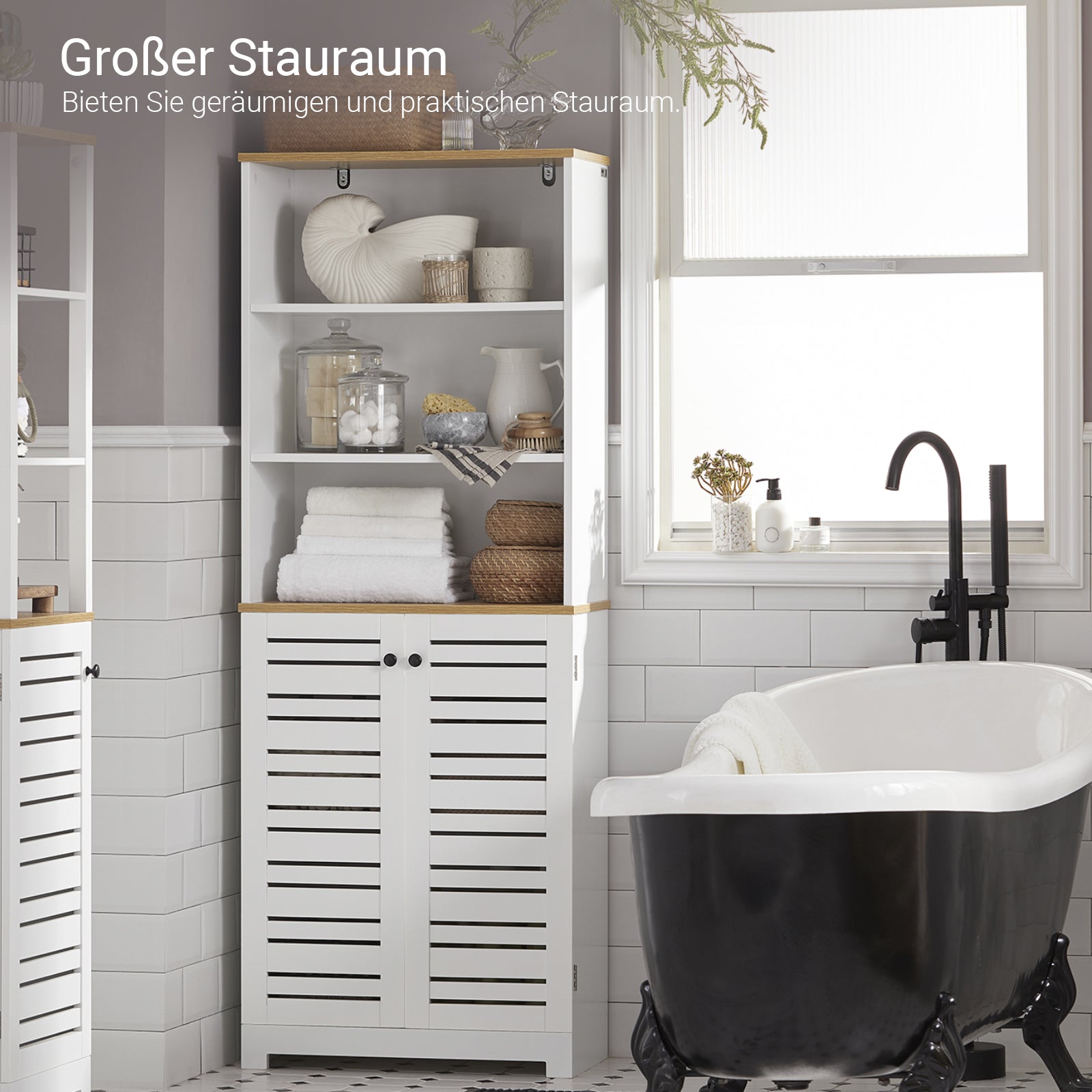 SoBuy | Badezimmer Hochschrank | Badschrank Weiß | Badezimmermöbel | BZR44-W