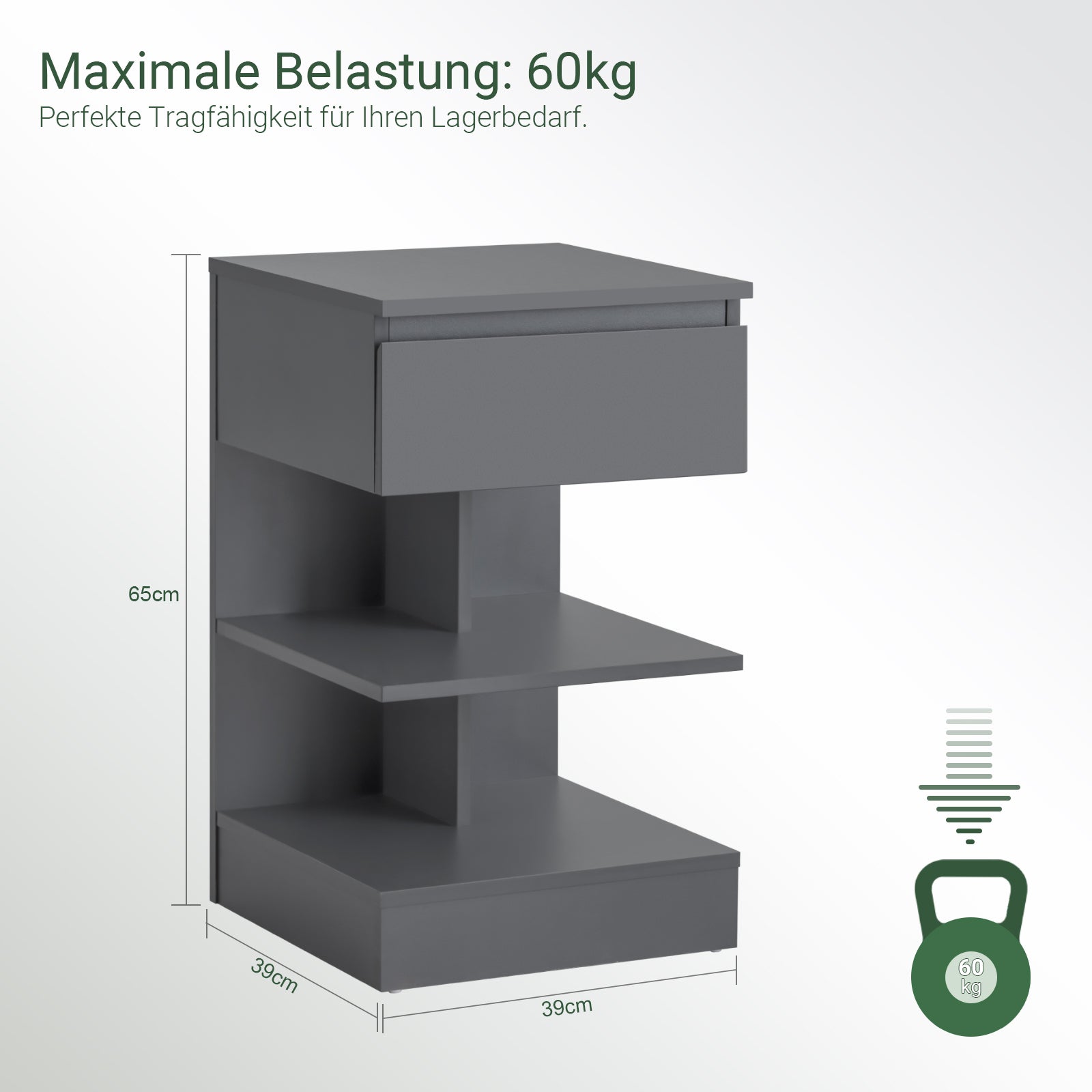 SoBuy | Nachttisch | Nachtschrank | Beistelltisch | Kommode Grau | FBT49-HG