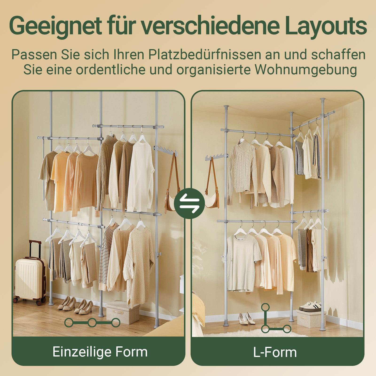 SoBuy | Teleskop Kleiderstange | Kleiderstangen System | Regalsystem | Hellgrau | KLS03-II-HG