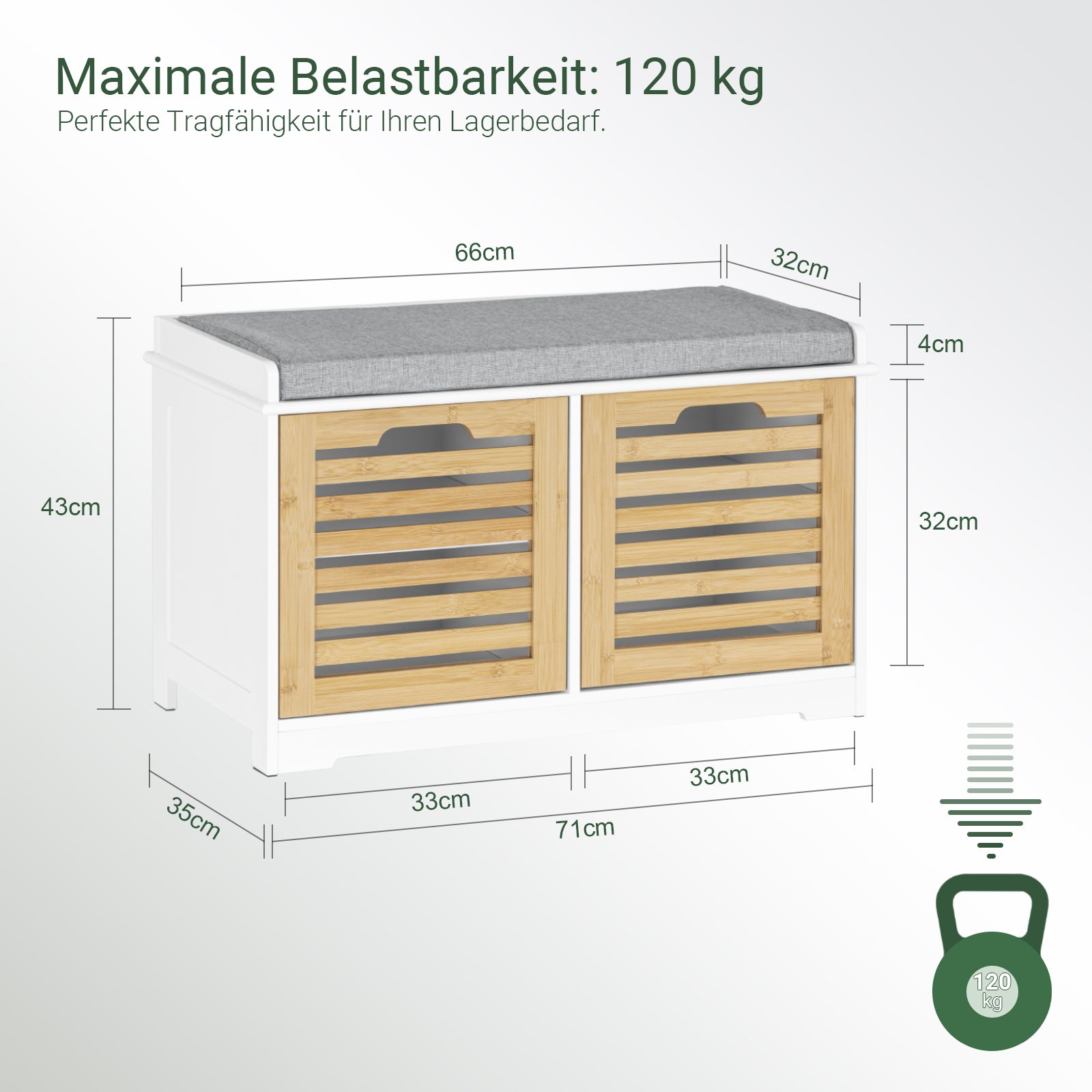 SoBuy | Schuhbank mit Sitzfläche | Sitzkommode mit 2 Türen | Schuhtruhe | Weiß-Natur | FSR23-II-WN
