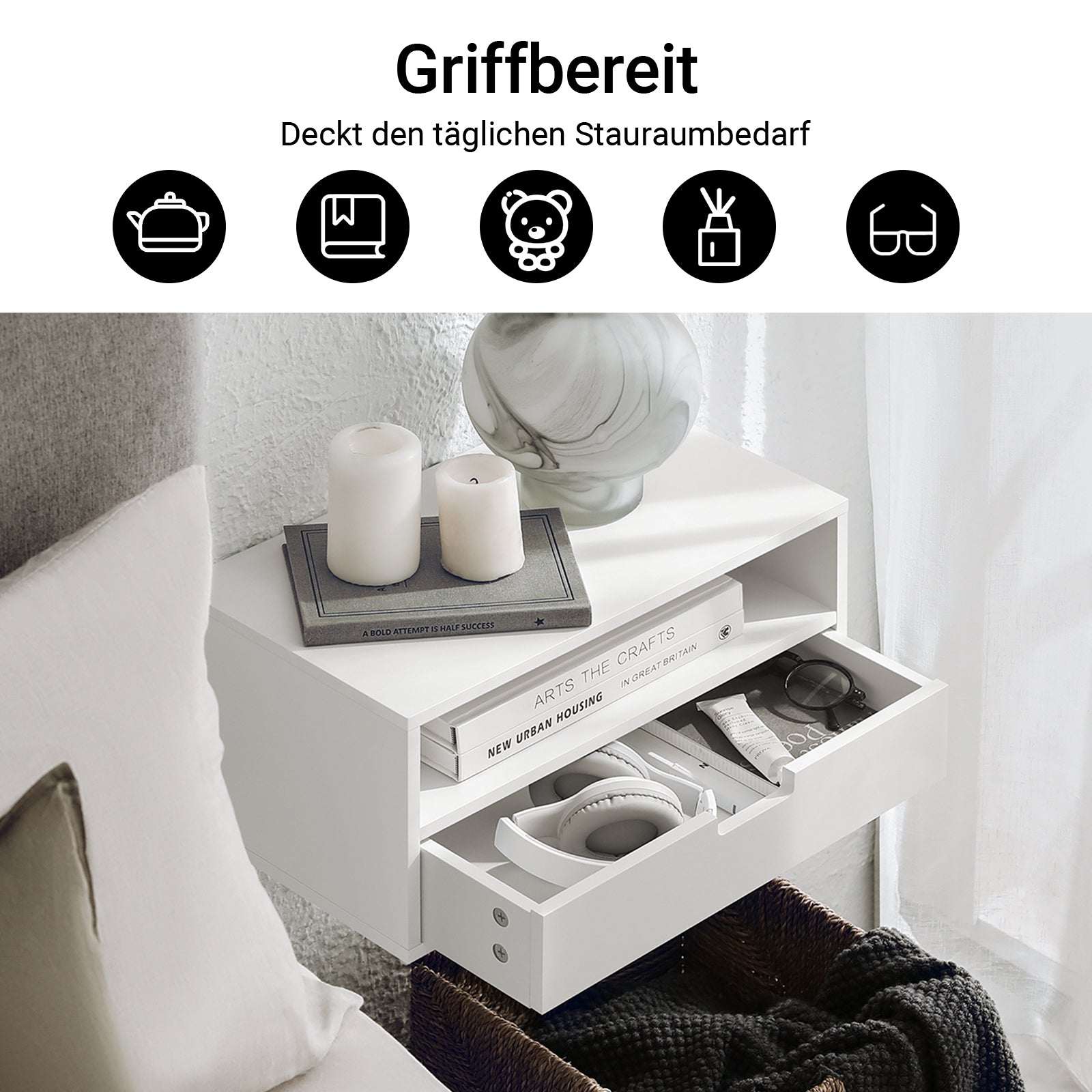 SoBuy | 2er Set Nachttisch | Nachtregal | Schweberegal | Wandschrank | NKD03-Wx2