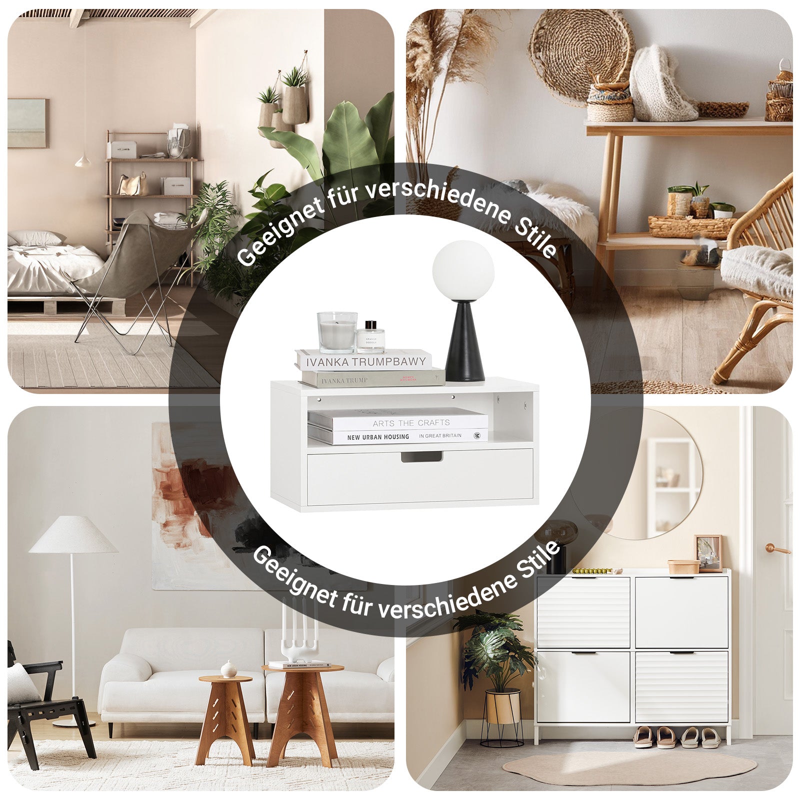 SoBuy | 2er Set Nachttisch | Nachtregal | Schweberegal | Wandschrank | NKD03-Wx2