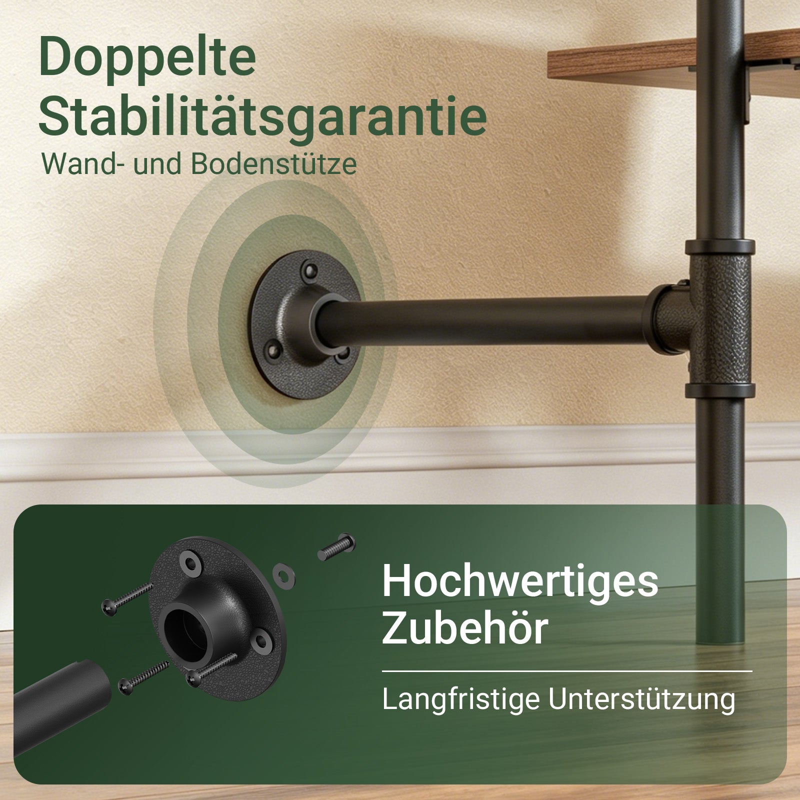 SoBuy Kleiderstange Wandmontage mit 2 MDF Regalböden 45kg Tragkraft Schwarz KLS20-SCH