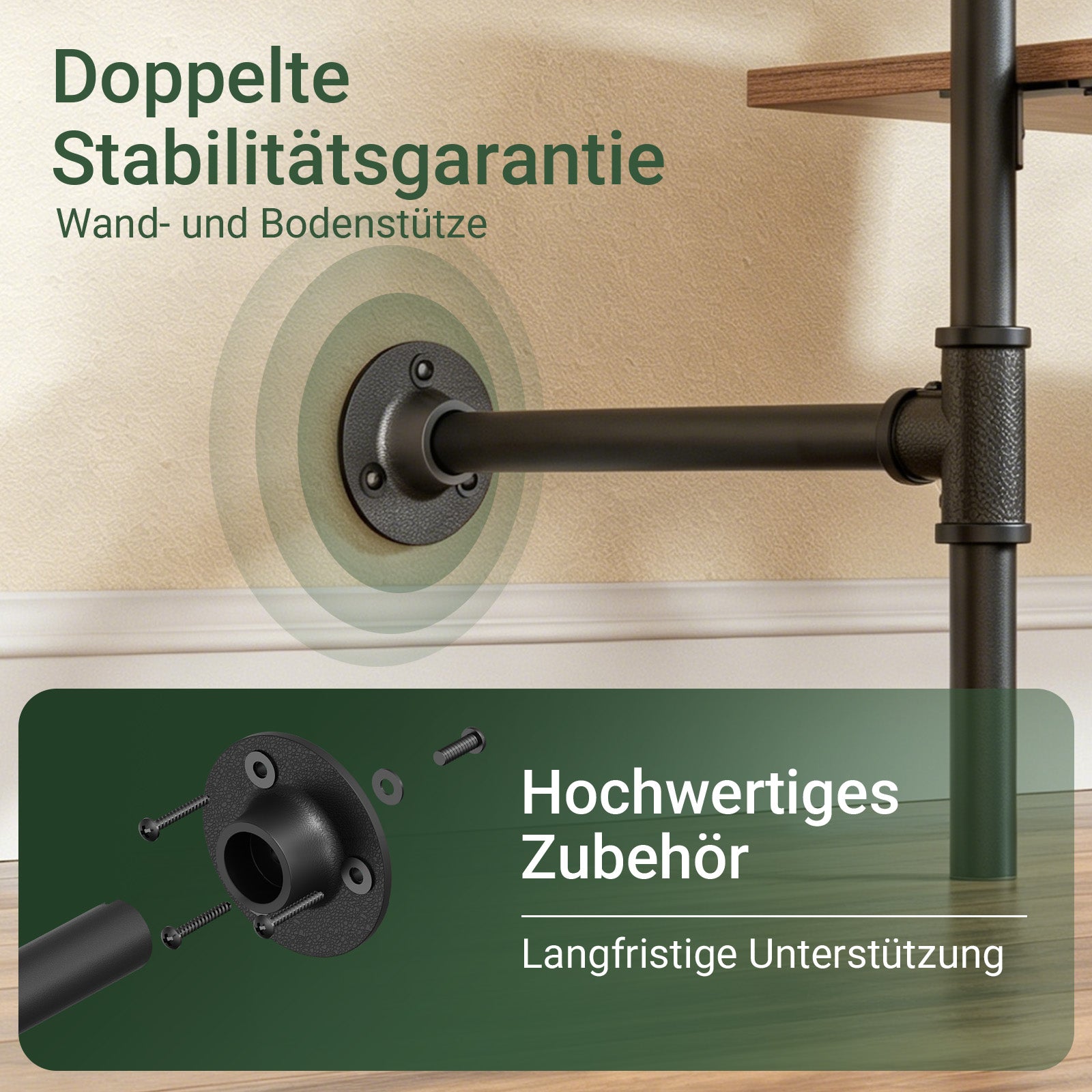 SoBuy Kleiderstange Wandmontage mit 4 MDF Regalböden 120kg Tragkraft Schwarz KLS19-SCH
