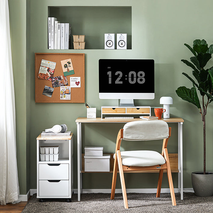 SoBuy | Monitorerhöhung | Monitorständer mit Schubladen | Weiß-Natur | BBF02-WN