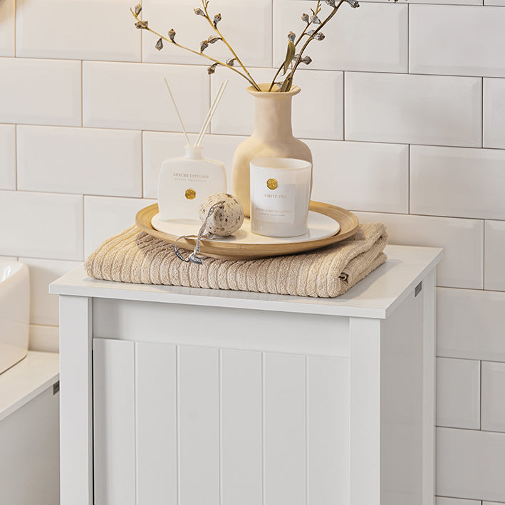 SoBuy | Wäscheschrank mit ausklappbarem Wäschesack | Wäschesammler | Wäschekorb | Weiß | BZR100-W