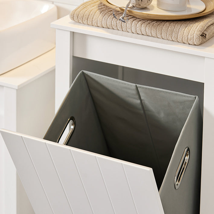 SoBuy | Hochschrank mit ausklappbarem Wäschesack | schmal Wäscheschrank | Badregal | Weiß | BZR102-W