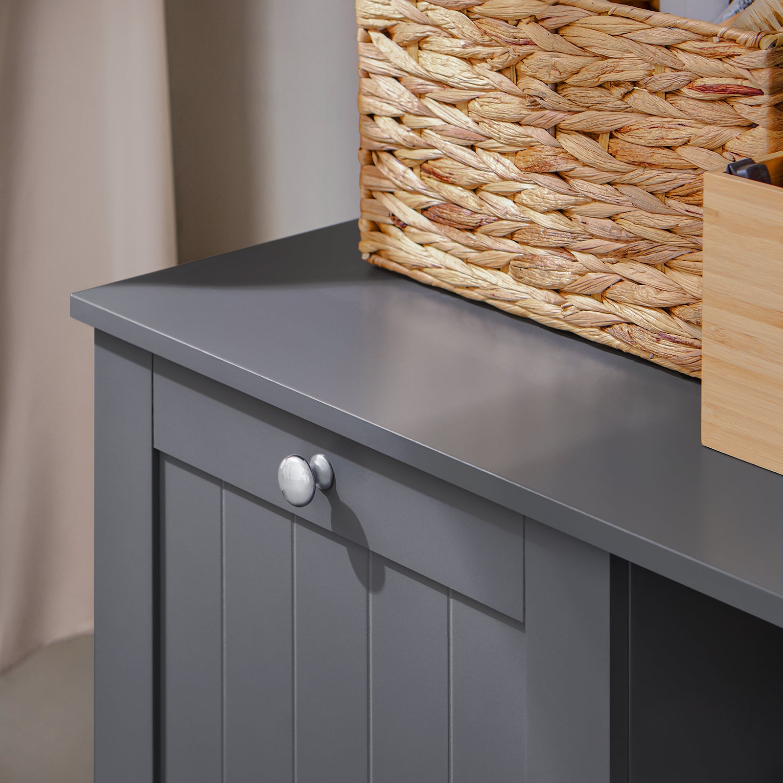 SoBuy | Wäscheschrank mit Wäschesack | Wäschesammler | Wäschekorb | Dunkelgrau | BZR105-DG