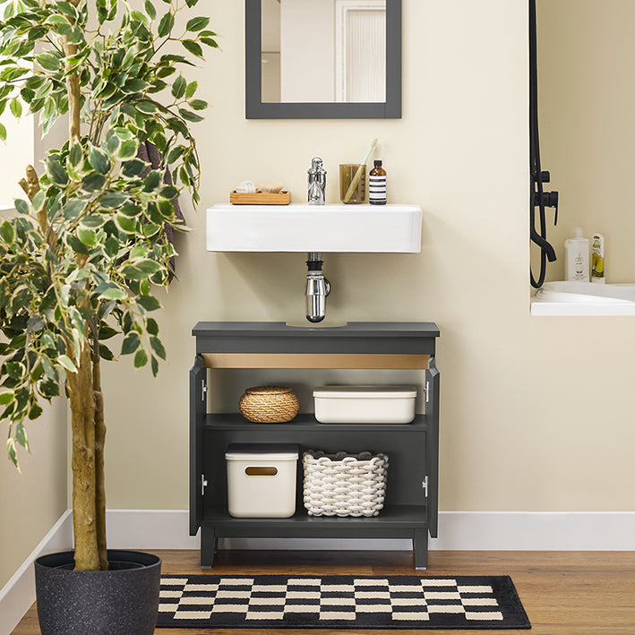 SoBuy | Waschbeckenunterschrank | Badschrank | Waschtisch | Dunkelgrau | BZR113-DG