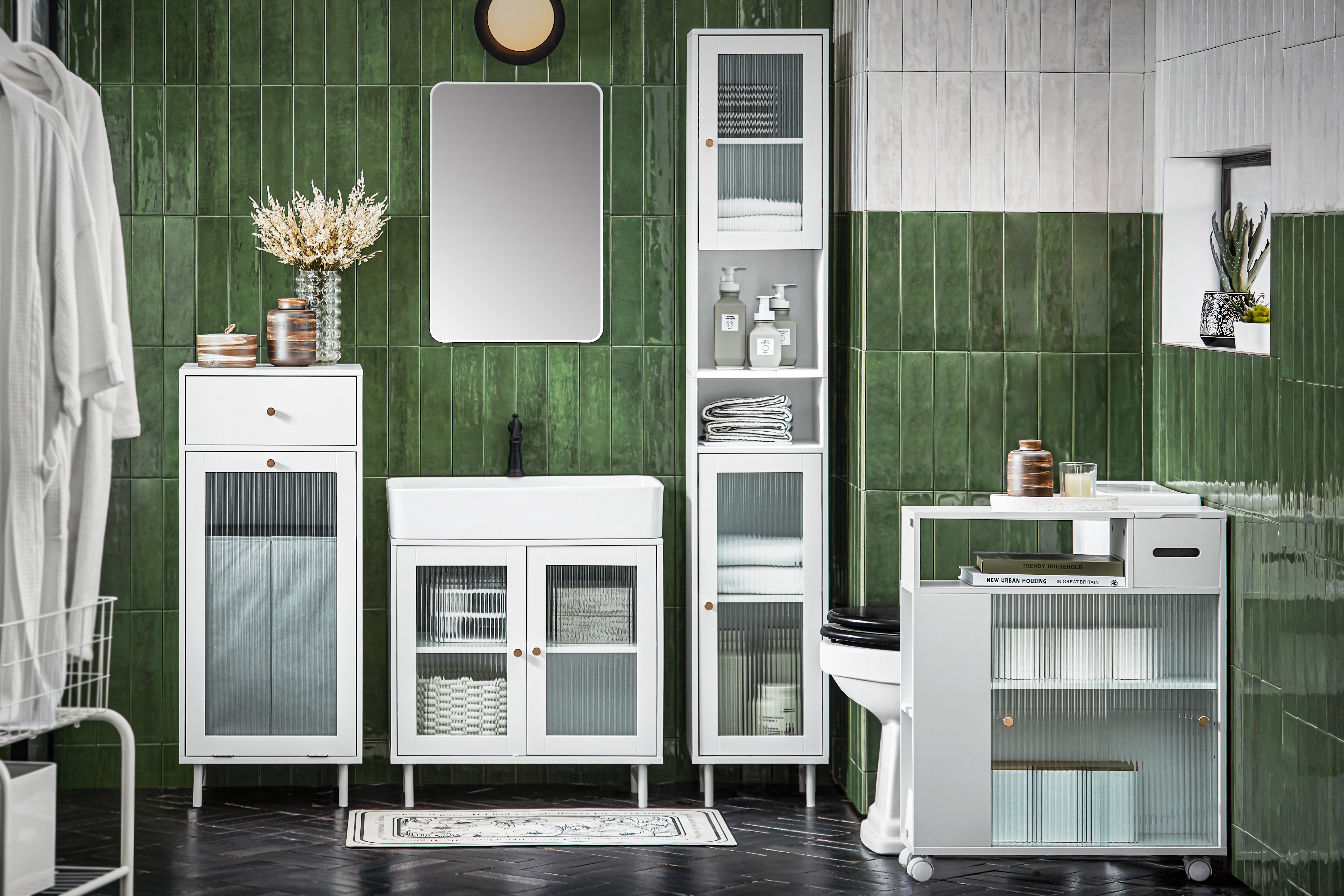 SoBuy | Bad Hochschrank | Badschrank mit Glastür | Badregal | Weiß | BZR118-W