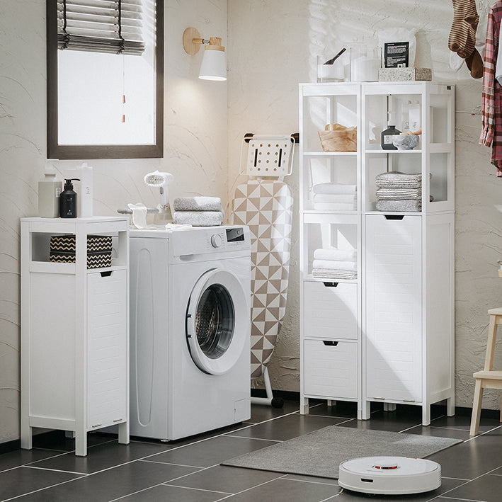 SoBuy | Wäscheschrank | mit ausklappbarem Wäschesack | Wäschesammler | Badschrank | Weiß | BZR122-W