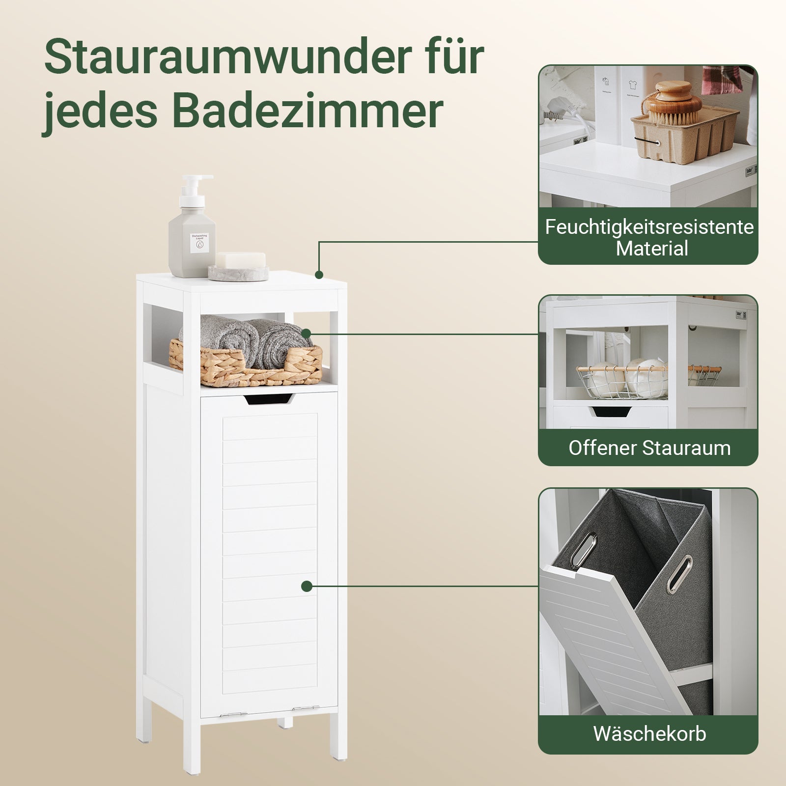 SoBuy | Wäscheschrank | mit ausklappbarem Wäschesack | Wäschesammler | Badschrank | Weiß | BZR122-W