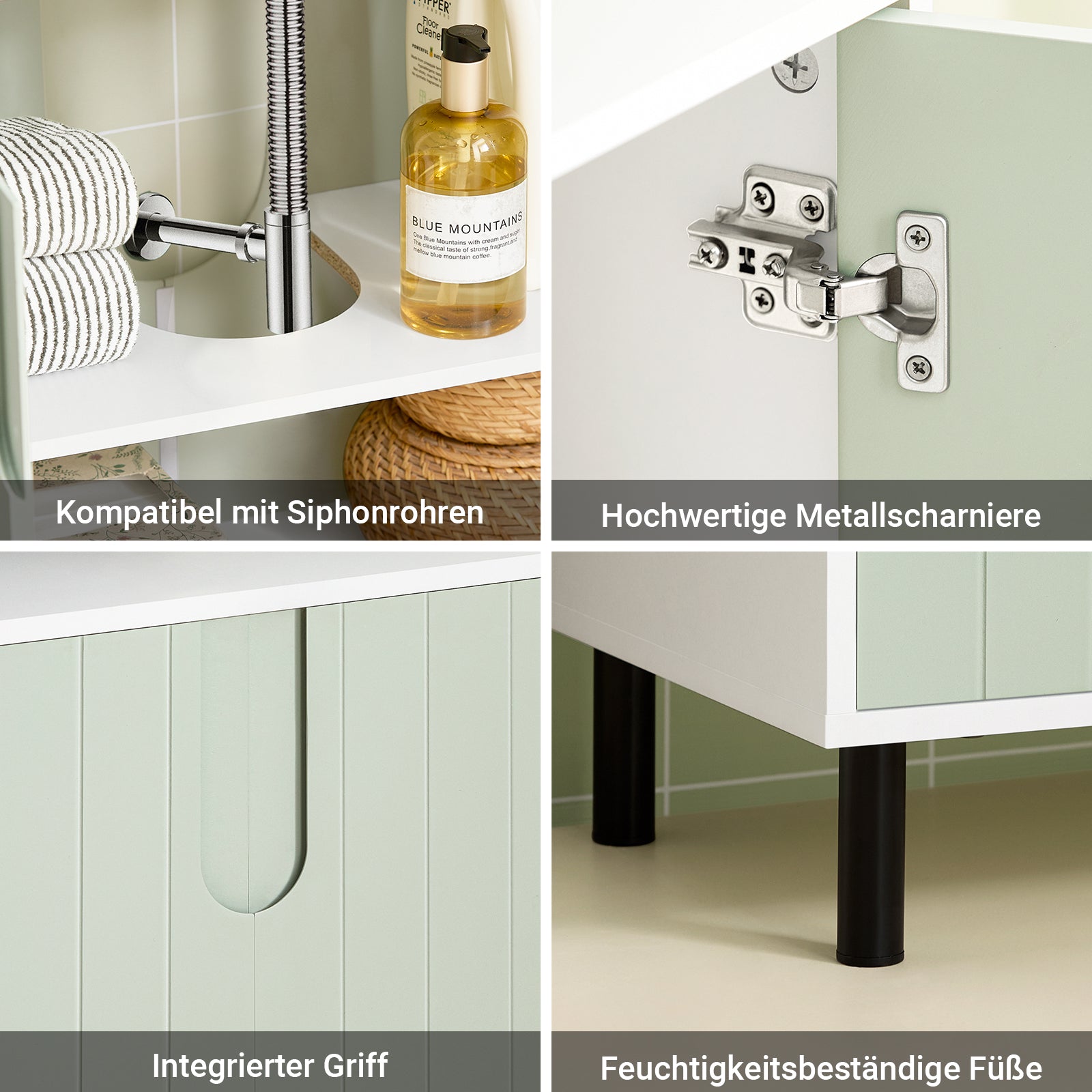 SoBuy | Waschbeckenunterschrank | Badezimmerschrank | Waschtisch | Weiß-Grün | BZR139-GR