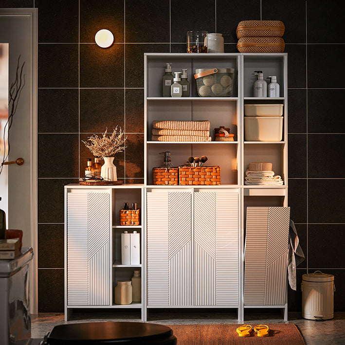 SoBuy | Wäscheschrank | Badschrank mit Wäschesack | Badkommode Weiß | BZR156-W