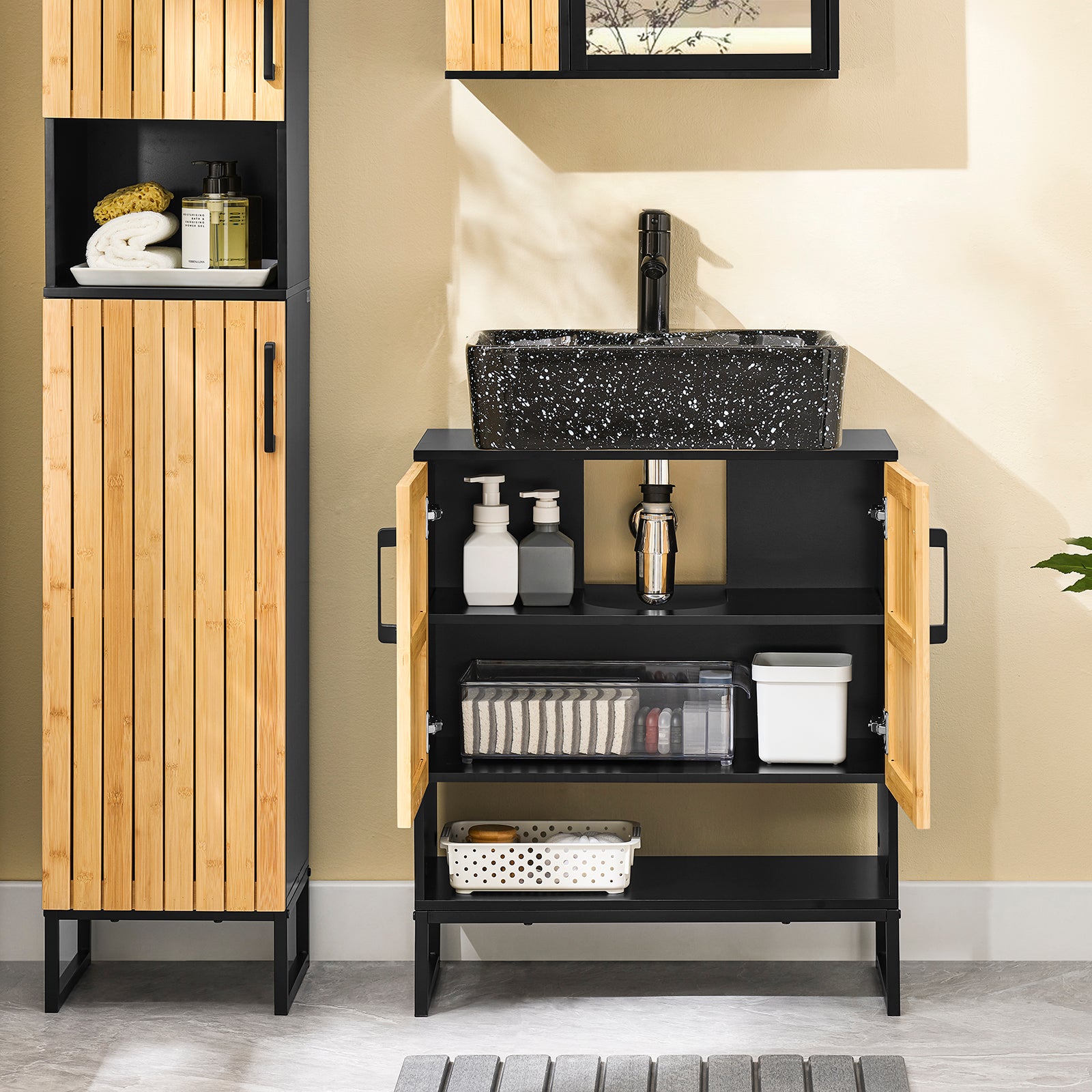 SoBuy | Waschbeckenunterschrank | Badezimmerschrank 60 cm breit | Schwarz | BZR202-SCH