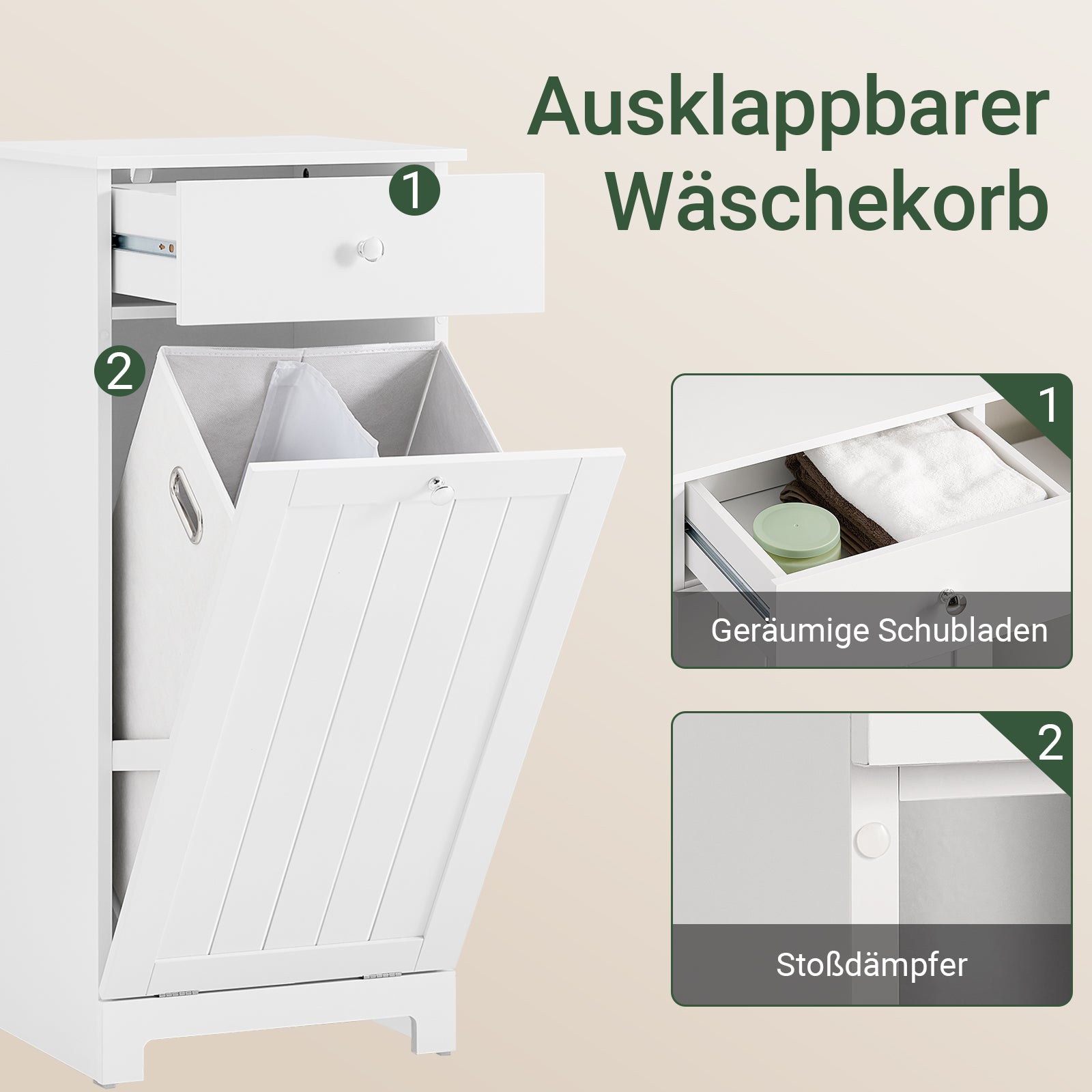 SoBuy | Wäscheschrank | mit Wäschesack | Wäschesammler | Wäschekorb Weiß | BZR21-II-W
