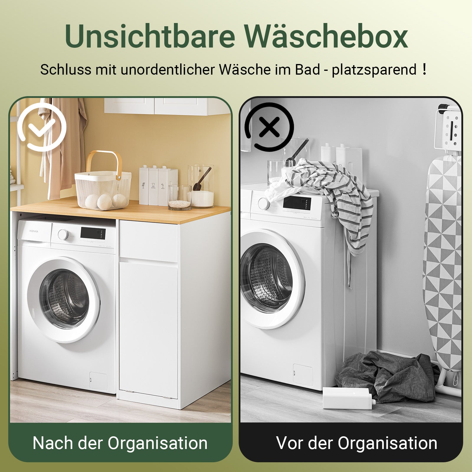 SoBuy | Waschmaschinenschrank | mit Wäschekorb & Schublade | Weiß BZR217-WN