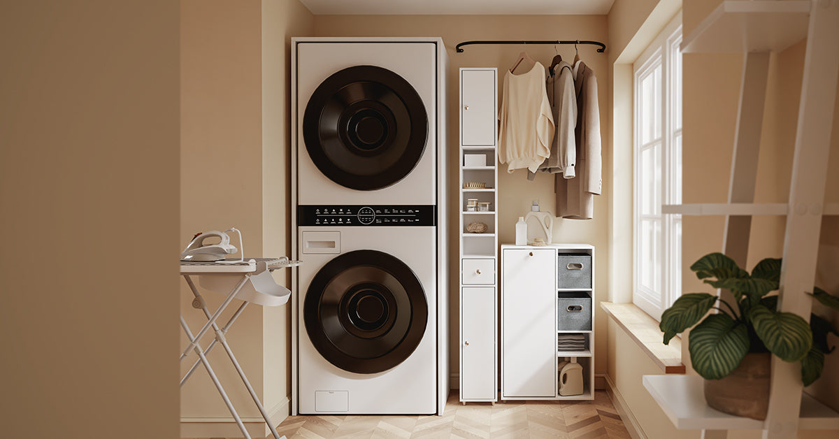 SoBuy Badezimmerschrank mit Wäschekorb schmal Weiß 50 cm 2 Stoffschubladen BZR218-W