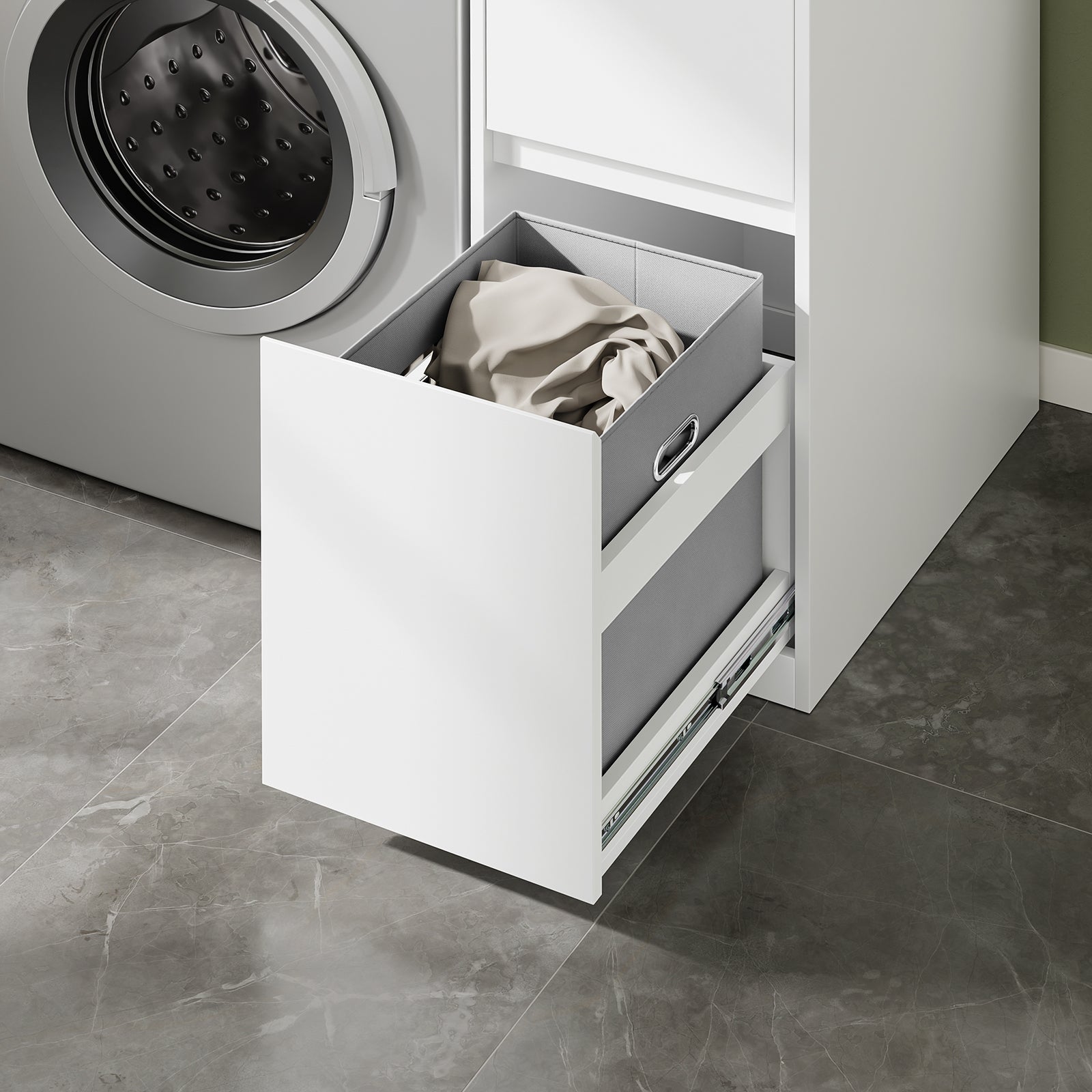 SoBuy Waschmaschinenschrank mit Wäschekorb Weiß BZR223-WN