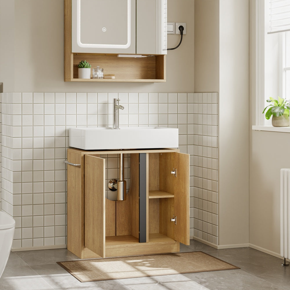 SoBuy Waschbeckenunterschrank Unterschrank für Aufsatzwaschbecken Helle Eiche BZR235-N