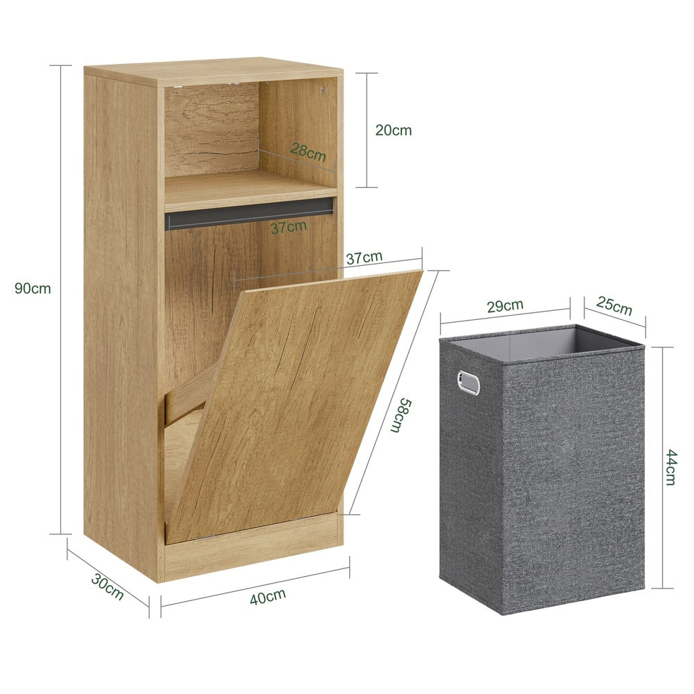 SoBuy Wäschesammler Badezimmerschrank schmal in Light Oak Helle Eiche 40×30×90 cm BZR236-E-N