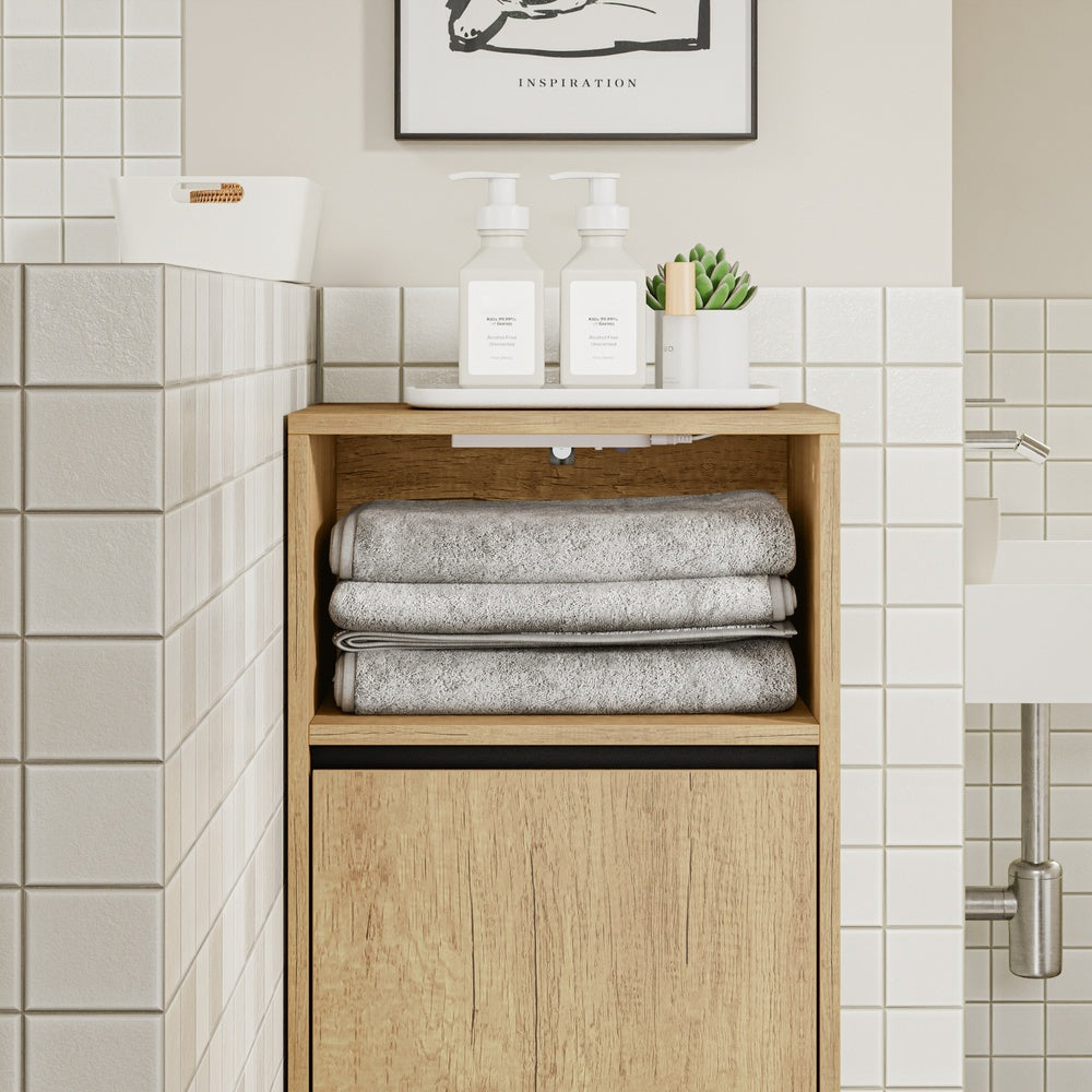SoBuy Wäschesammler Badezimmerschrank schmal in Light Oak Helle Eiche 40×30×90 cm BZR236-E-N