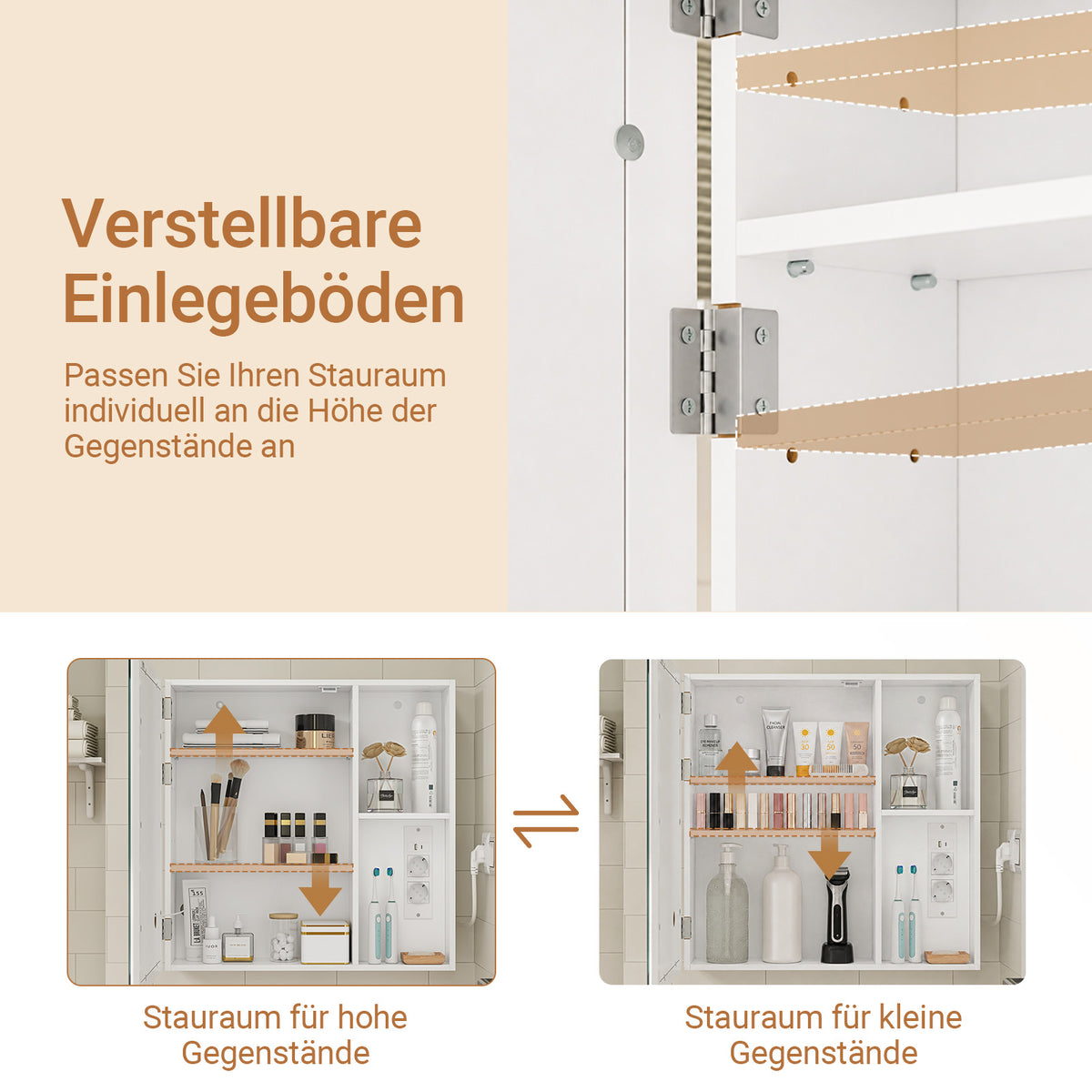 SoBuy | Hangeschrank | Spiegelschrank Bad mit LED-Beleuchtung und Steckdose | Weiß | BZR239-E-W