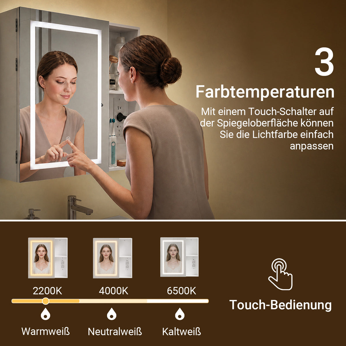 SoBuy | Hangeschrank | Spiegelschrank Bad mit LED-Beleuchtung und Steckdose | Weiß | BZR239-E-W