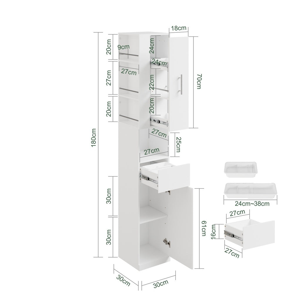 SoBuy Badezimmer Hochschrank Badhochschrank schmal in Weiß mit 2 Schubladen 30×30×180 cm BZR242-W