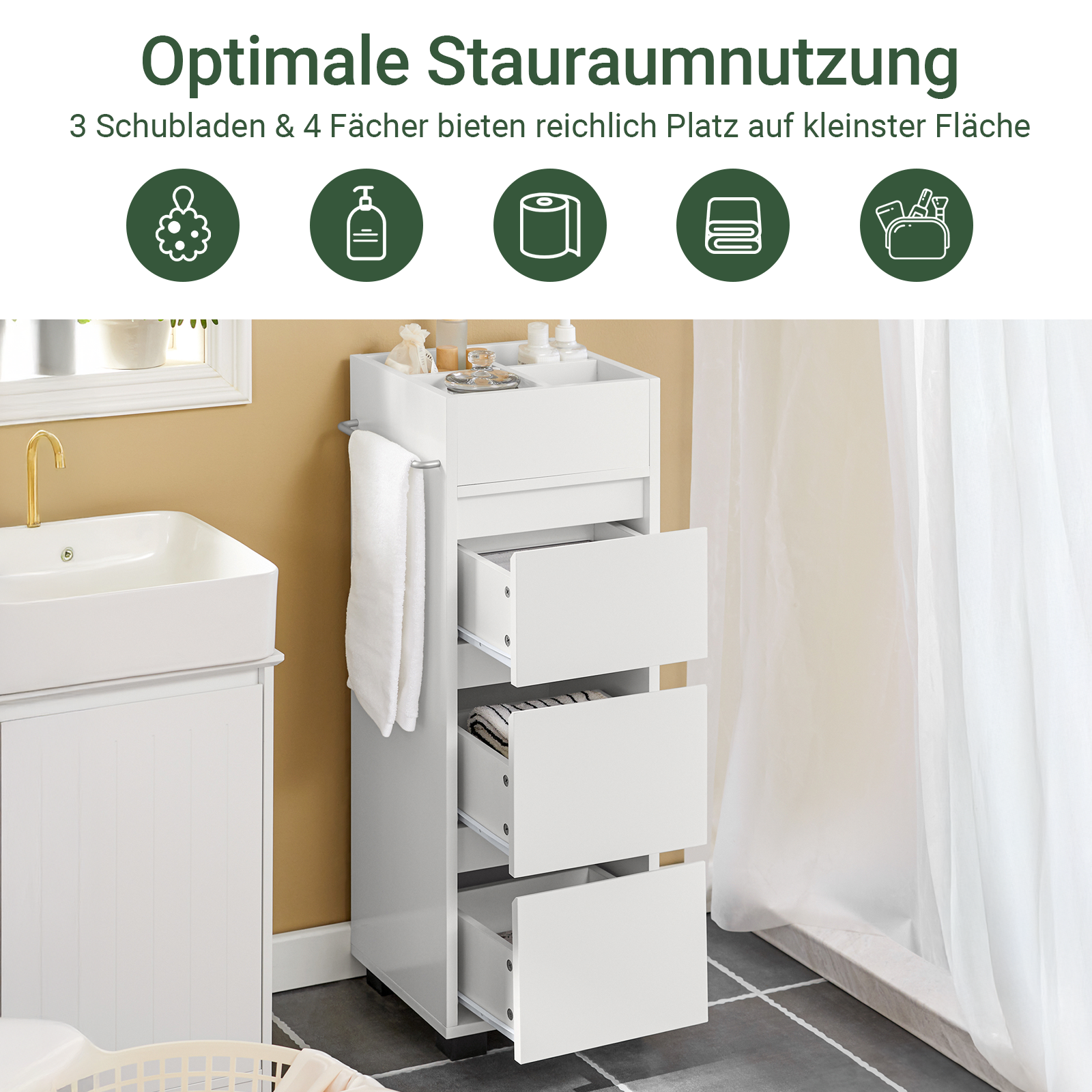 SoBuy | Badezimmerschrank | Badkommode | Midischrank Weiß | BZR29-W