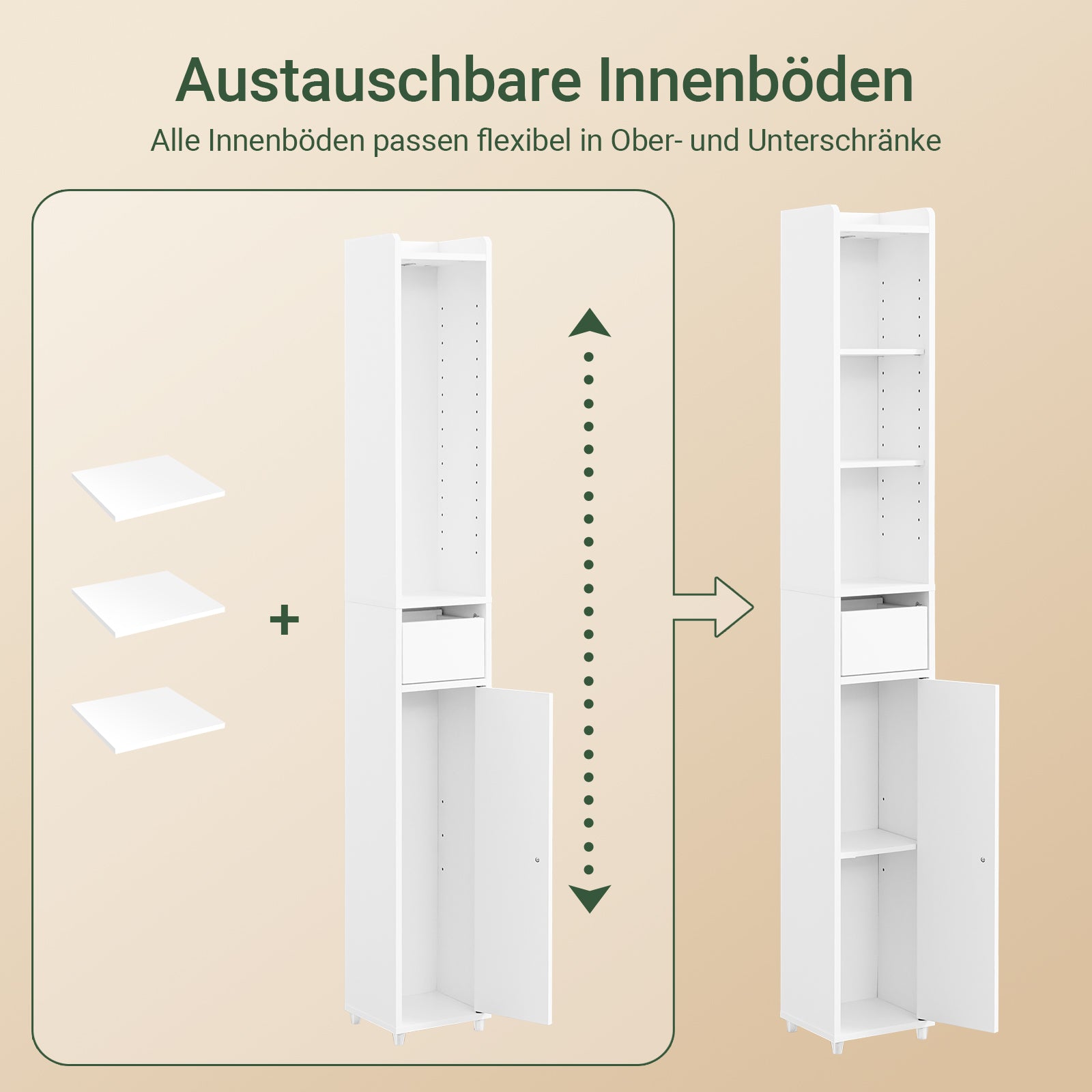 SoBuy | Bad Hochschrank mit Verstellbare Ablagen schmal | Weiß | 20x145x20cm | BZR34-K-W