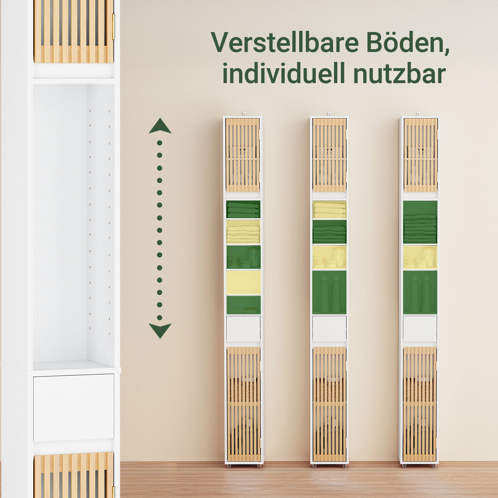 SoBuy Bad Hochschrank mit Verstellbare Ablagen | schmal Weiß 20x180x20cm BZR34-BW