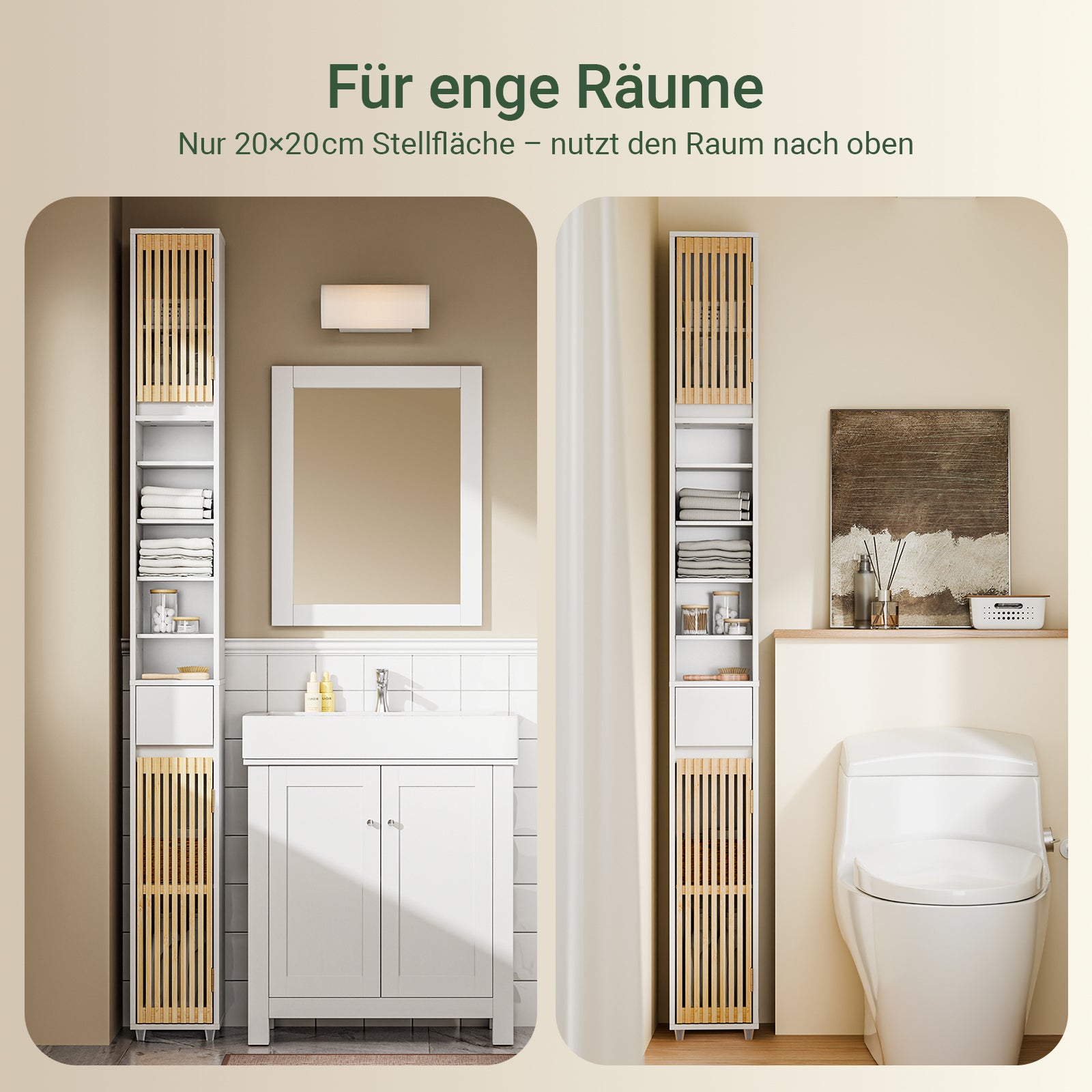 SoBuy Bad Hochschrank mit Verstellbare Ablagen | schmal Weiß 20x180x20cm BZR34-BW