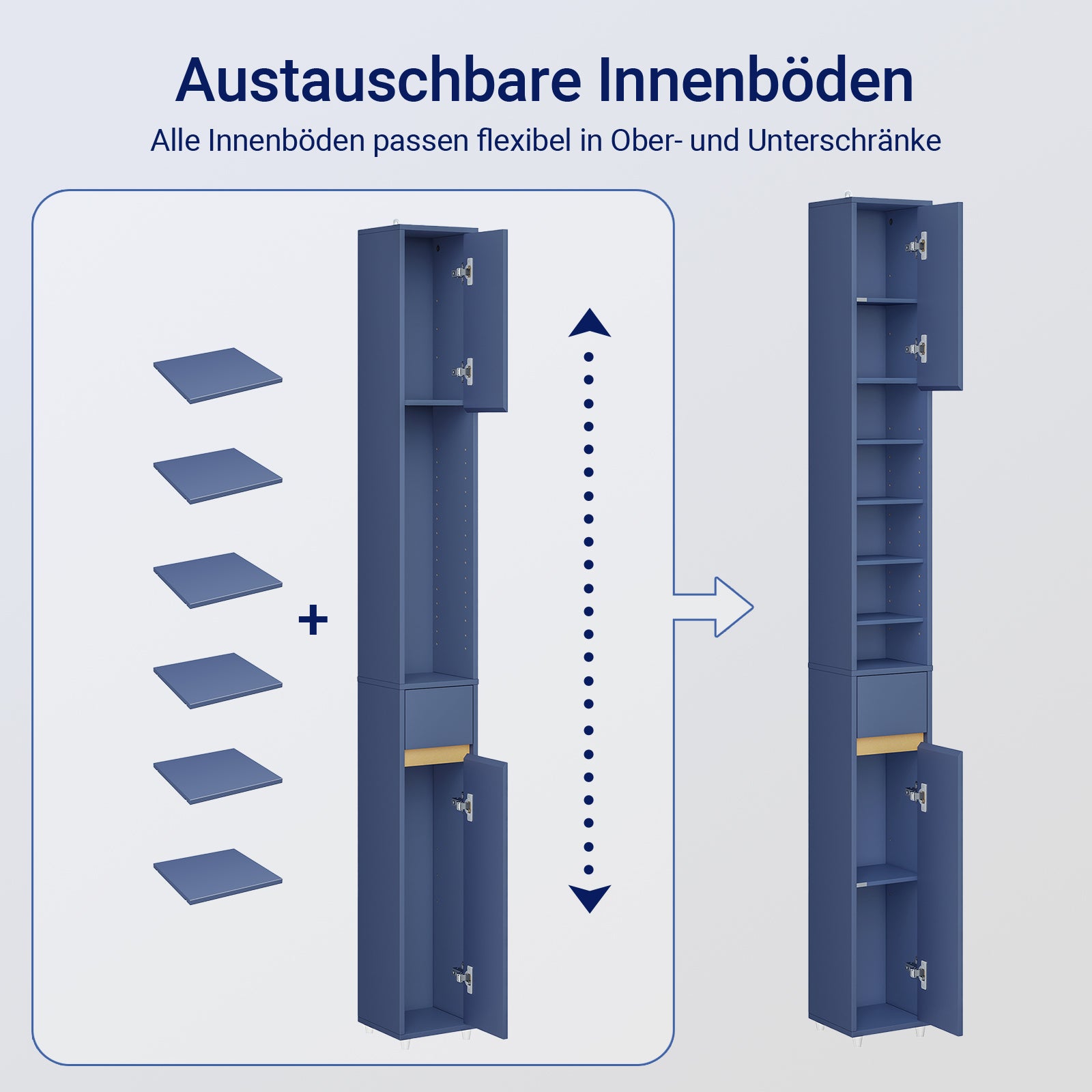SoBuy Bad Hochschrank mit Verstellbare Ablagen schmal Blau 20x180x20cm BZR34-II-B