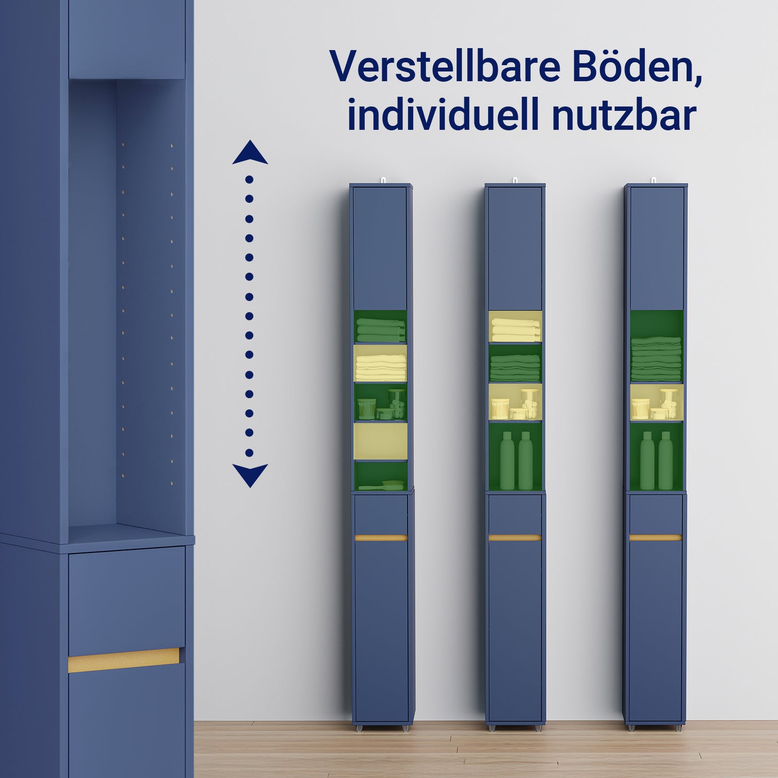 SoBuy Bad Hochschrank mit Verstellbare Ablagen schmal Blau 20x180x20cm BZR34-II-B