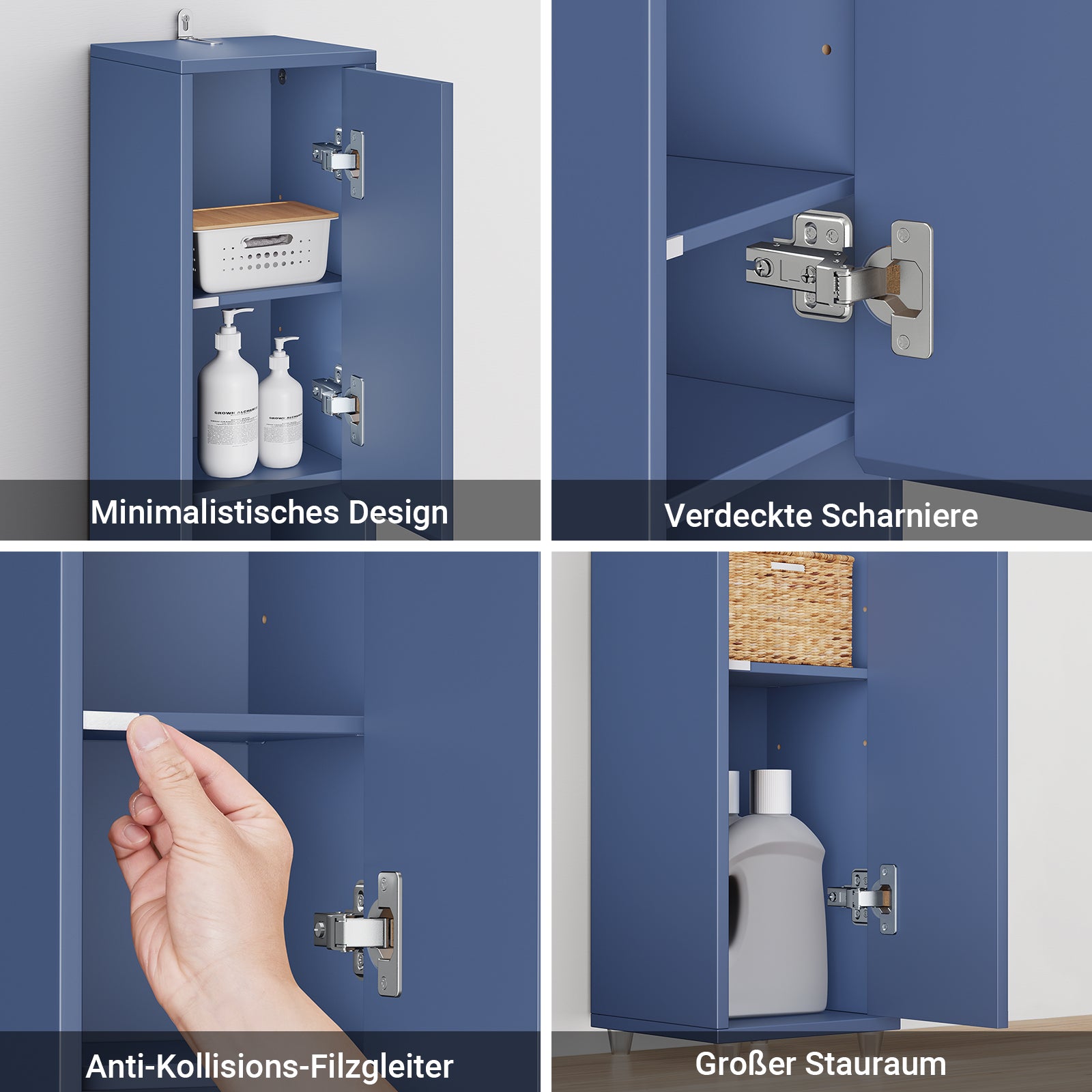 SoBuy Bad Hochschrank mit Verstellbare Ablagen schmal Blau 20x180x20cm BZR34-II-B