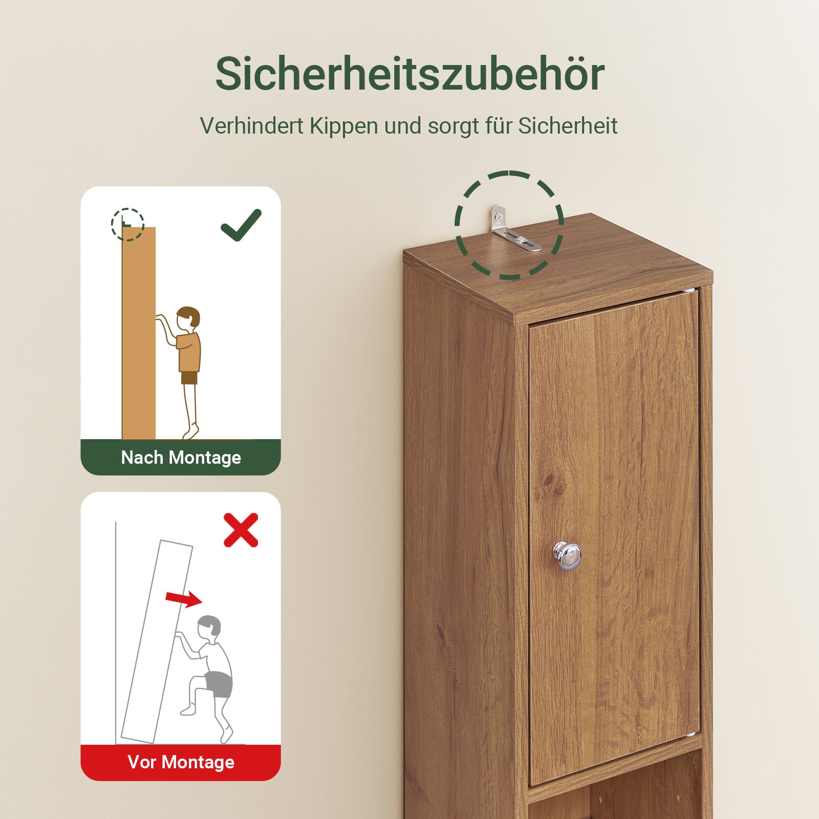 SoBuy | Badzimmerschrank Schmal | mit Verstellbare Ablagen | Vintage 20x180x20cm BZR34-II-PF