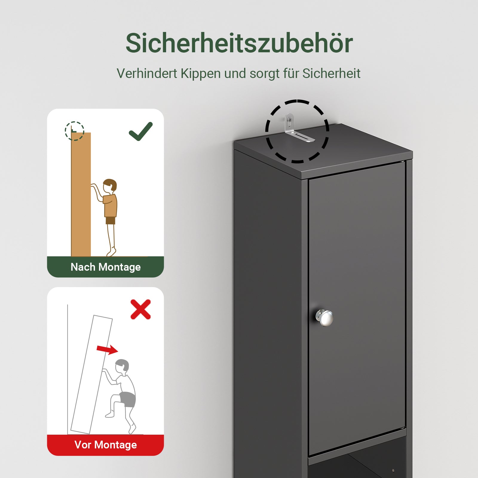 SoBuy | Bad Hochschrank | mit Verstellbare Ablagen schmal | Schwarz | 20x180x20cm | BZR34-II-SCH