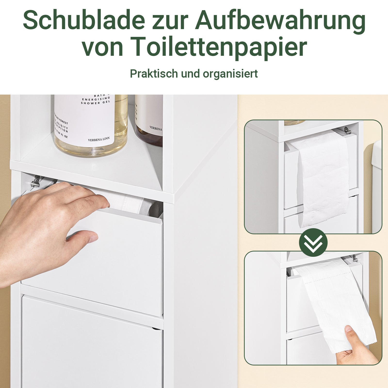 SoBuy | Bad Hochschrank mit Verstellbare Ablagen schmal | Weiß | 20x145x20cm | BZR34-K-W