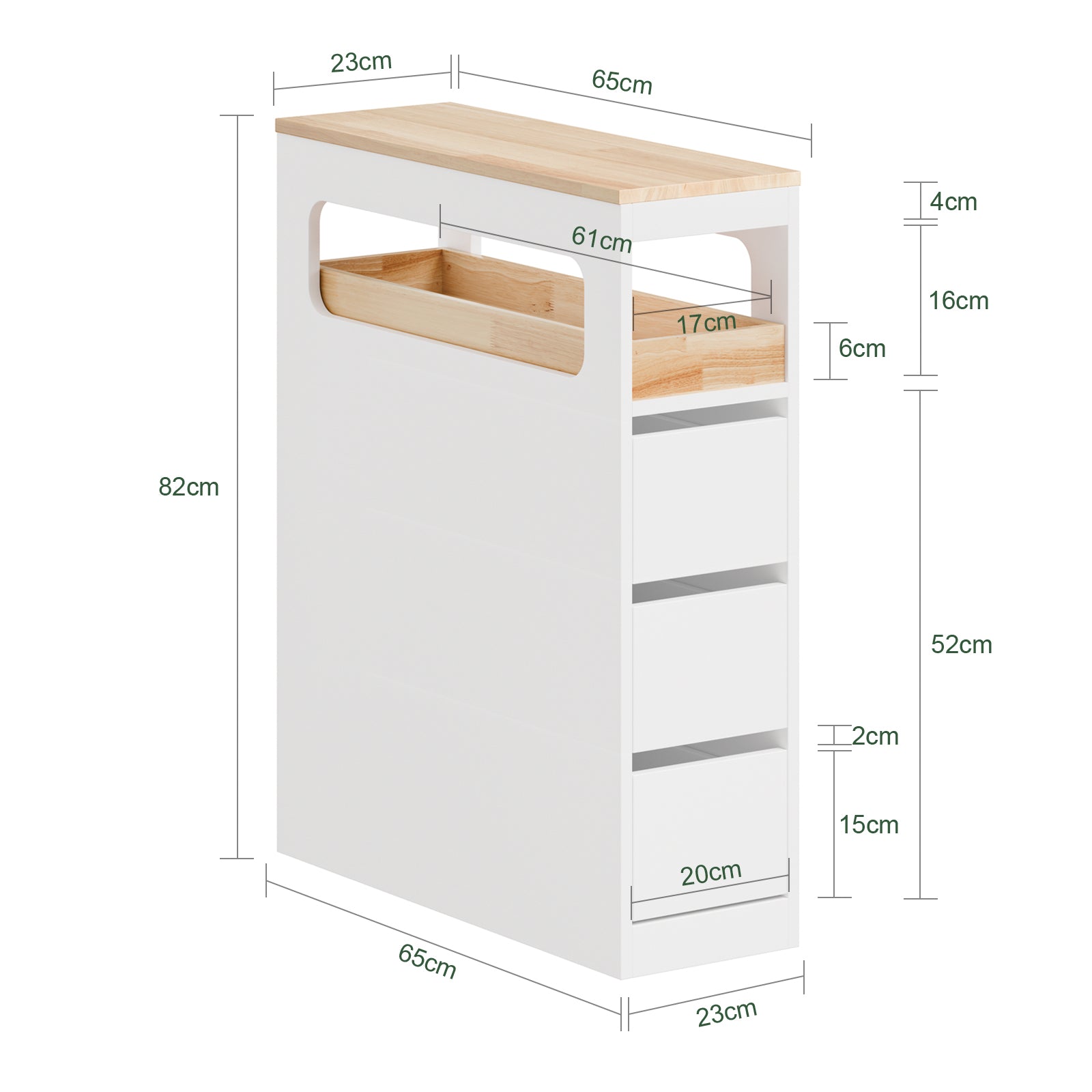 SoBuy Badezimmerschrank Schmal mit 3 Schubladen Weiß | BZR54-II-W