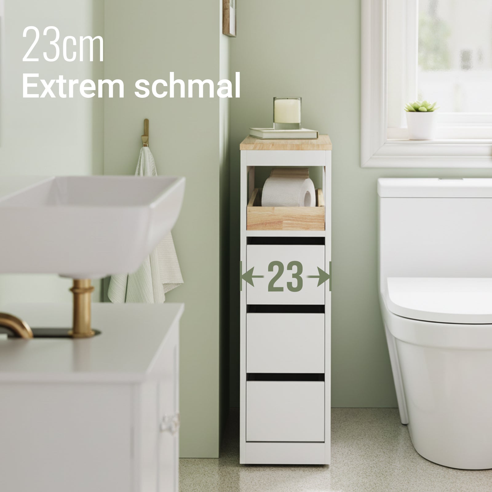SoBuy Badezimmerschrank Schmal mit 3 Schubladen Weiß | BZR54-II-W