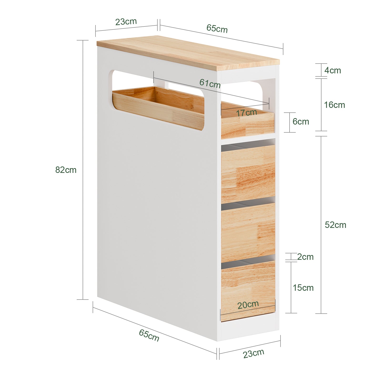 SoBuy Badezimmerschrank Schmal mit Rollen Weiß 65x23x82cm BZR54-III-WN