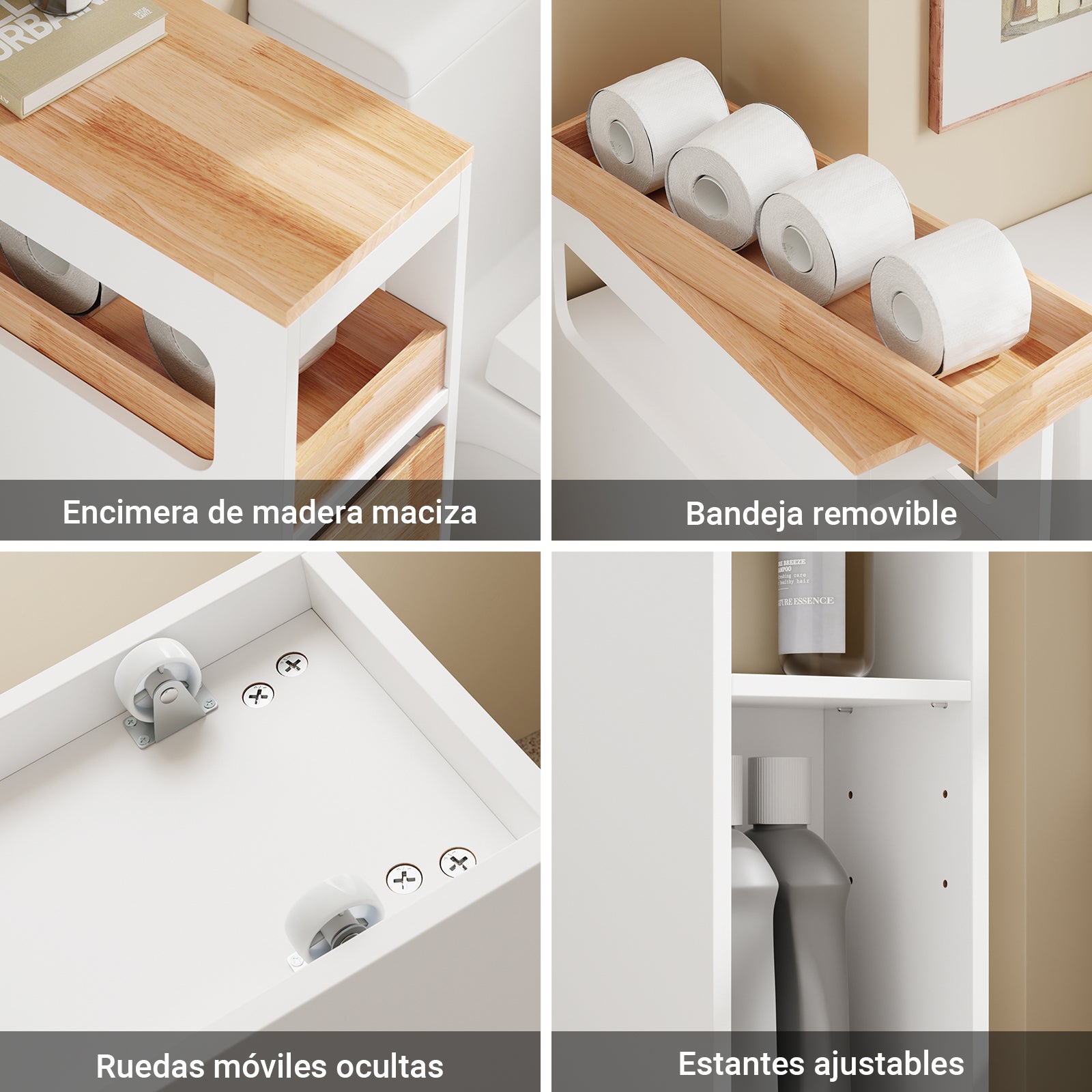 SoBuy | Nischenregal mit 3 Schubladen | Küchenregal schmales | Nischenwagen | BZR54-IV-WN