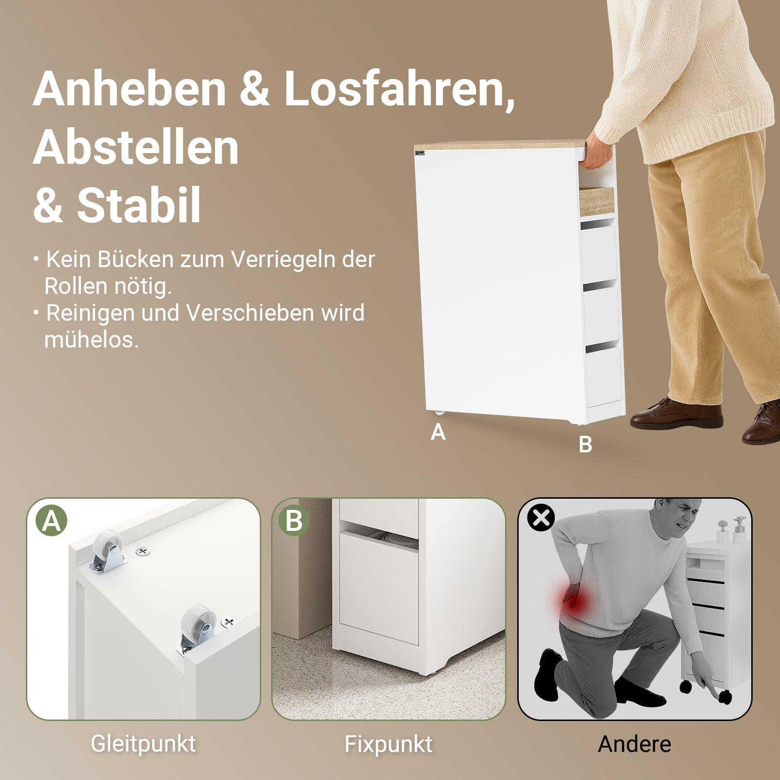 SoBuy | Badezimmerschrank mit Rollen | Schmaler | Natur | BZR54-K-W